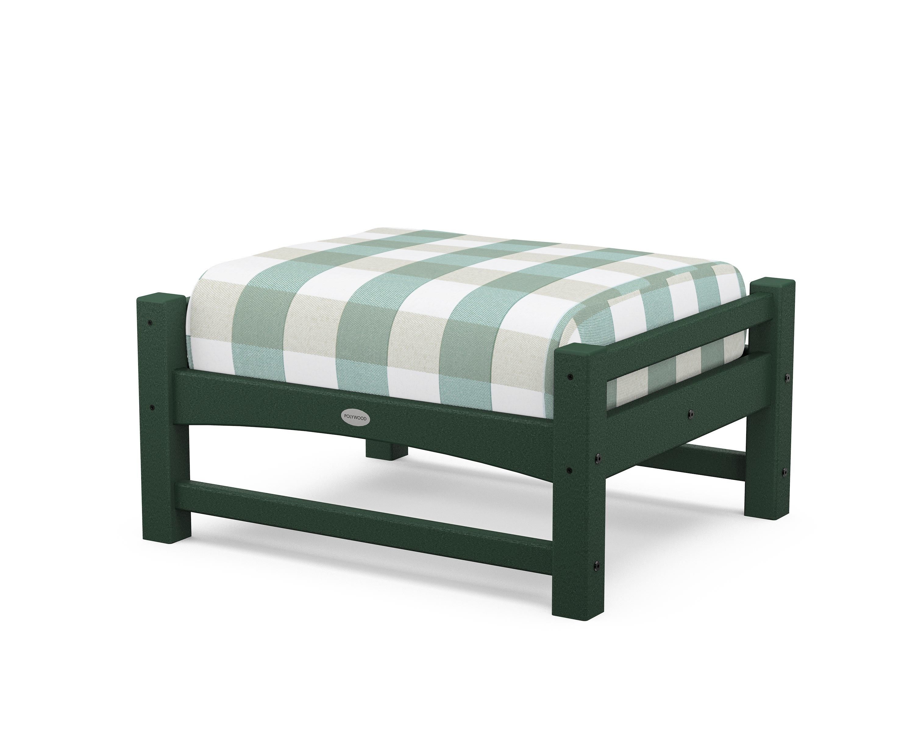 POLYWOOD® Club Ottoman in Green / Buffalo Plaid Glacier Spa