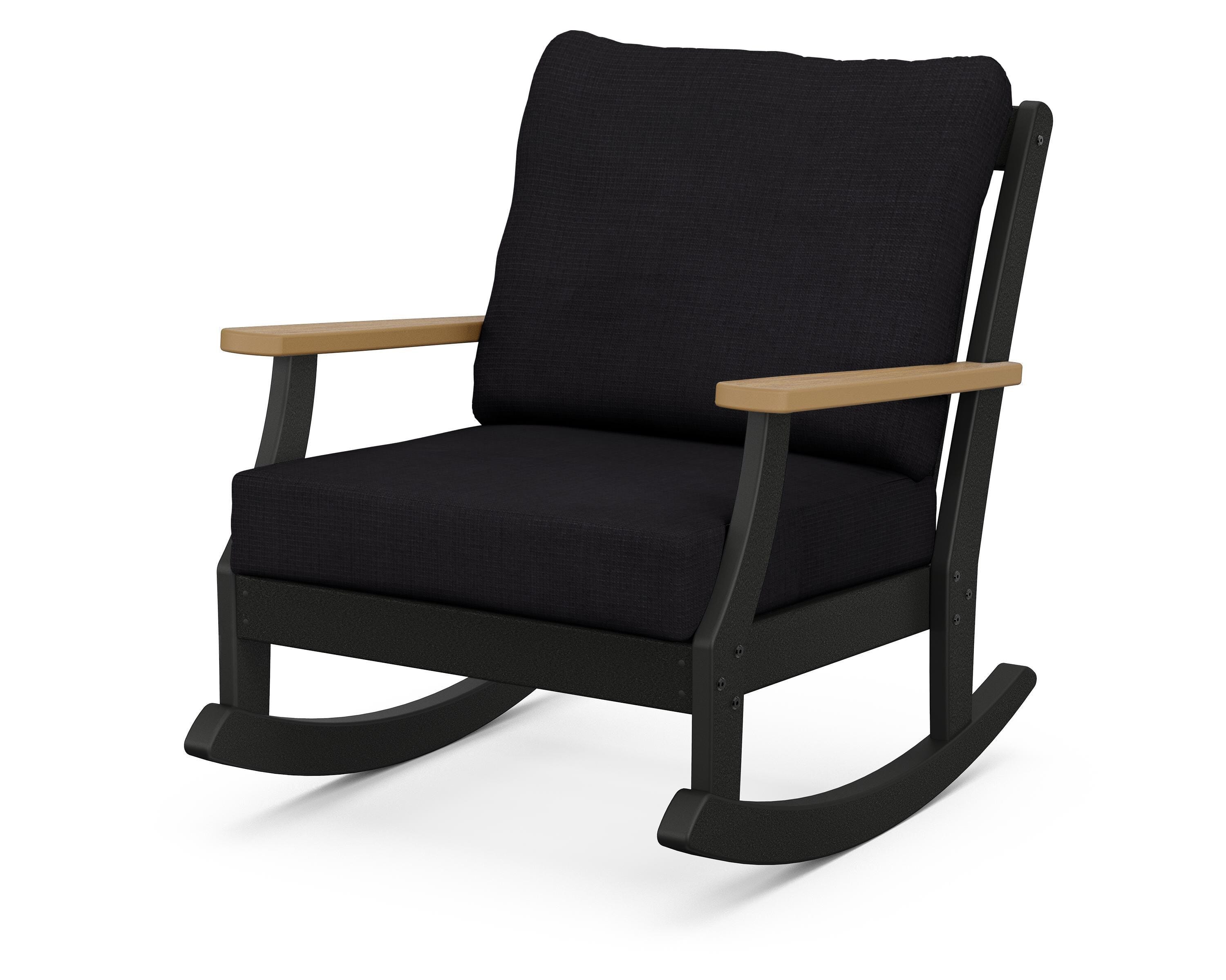 POLYWOOD® Braxton Deep Seating Rocking Chair in Black / Natural / Midnight Linen