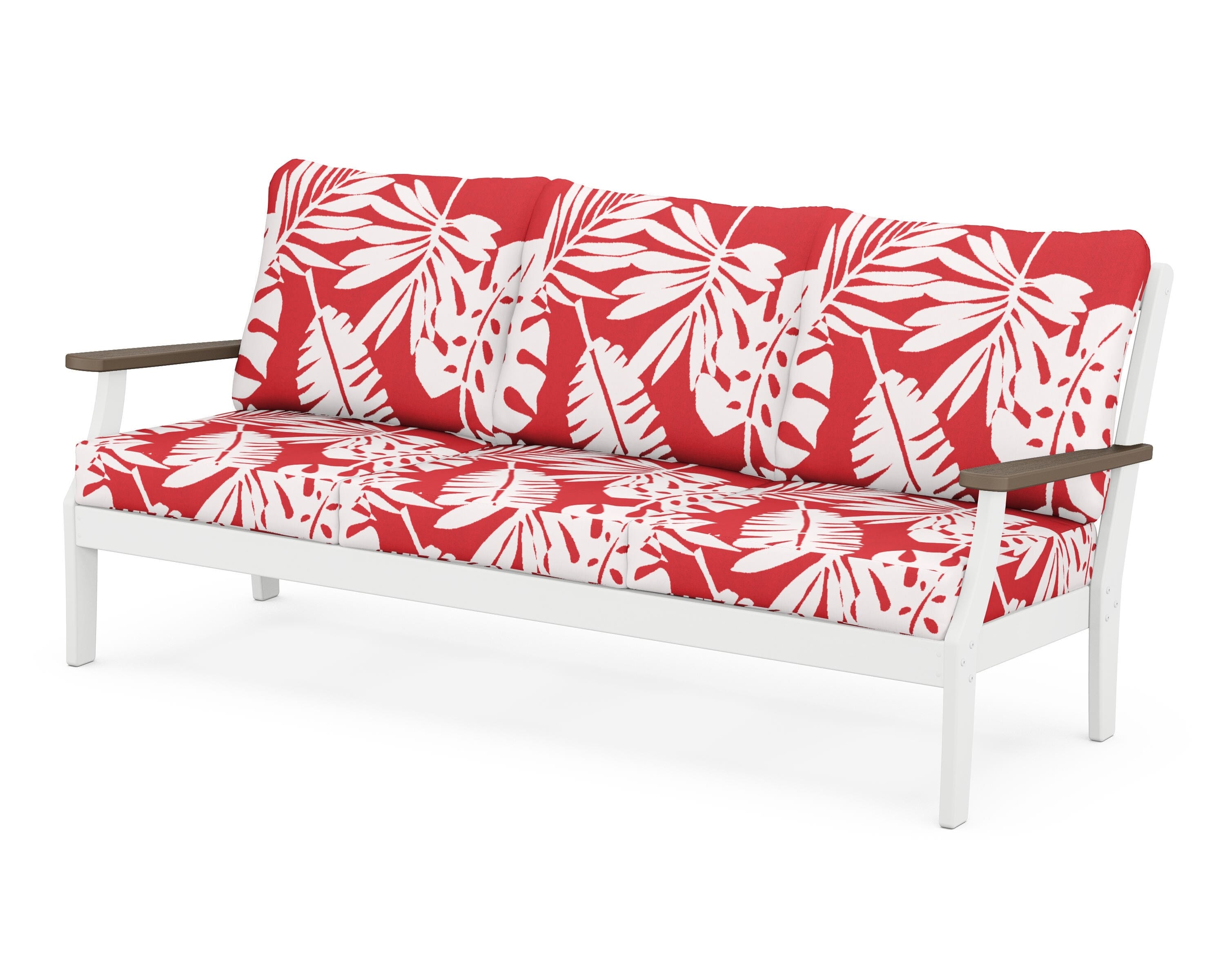 POLYWOOD® Braxton Deep Seating Sofa in White / Kona / Leaf Crimson