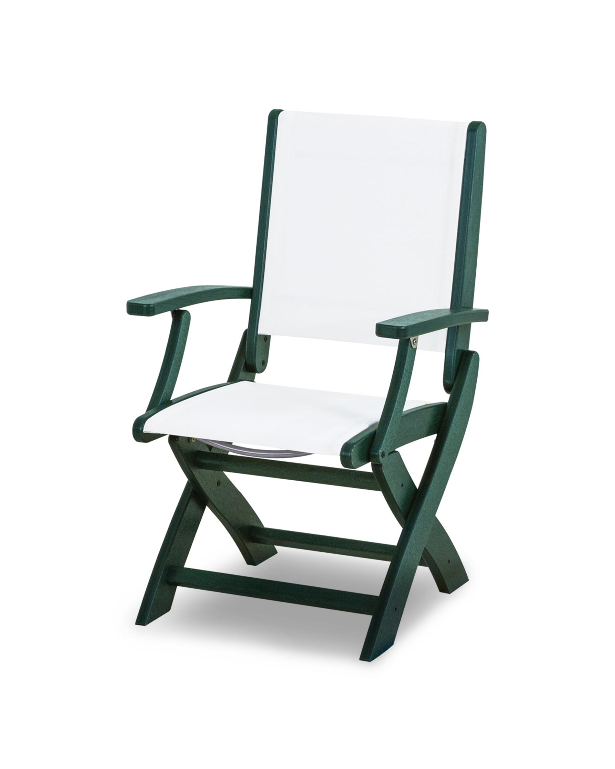 POLYWOOD® Coastal Folding Chair in Green / White Sling