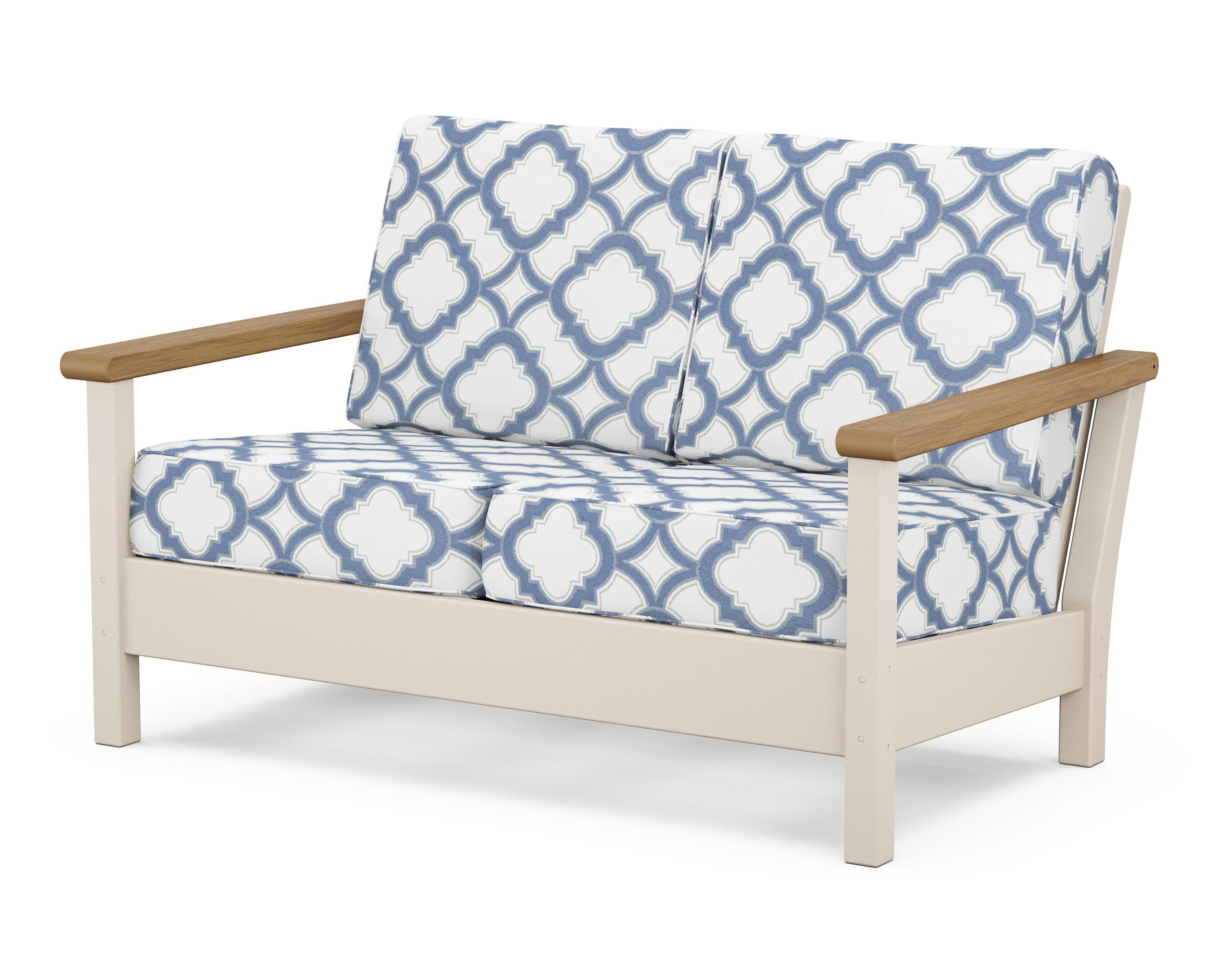 POLYWOOD® Harbour Deep Seating Loveseat in Sand / Natural / Trellis Sky Blue
