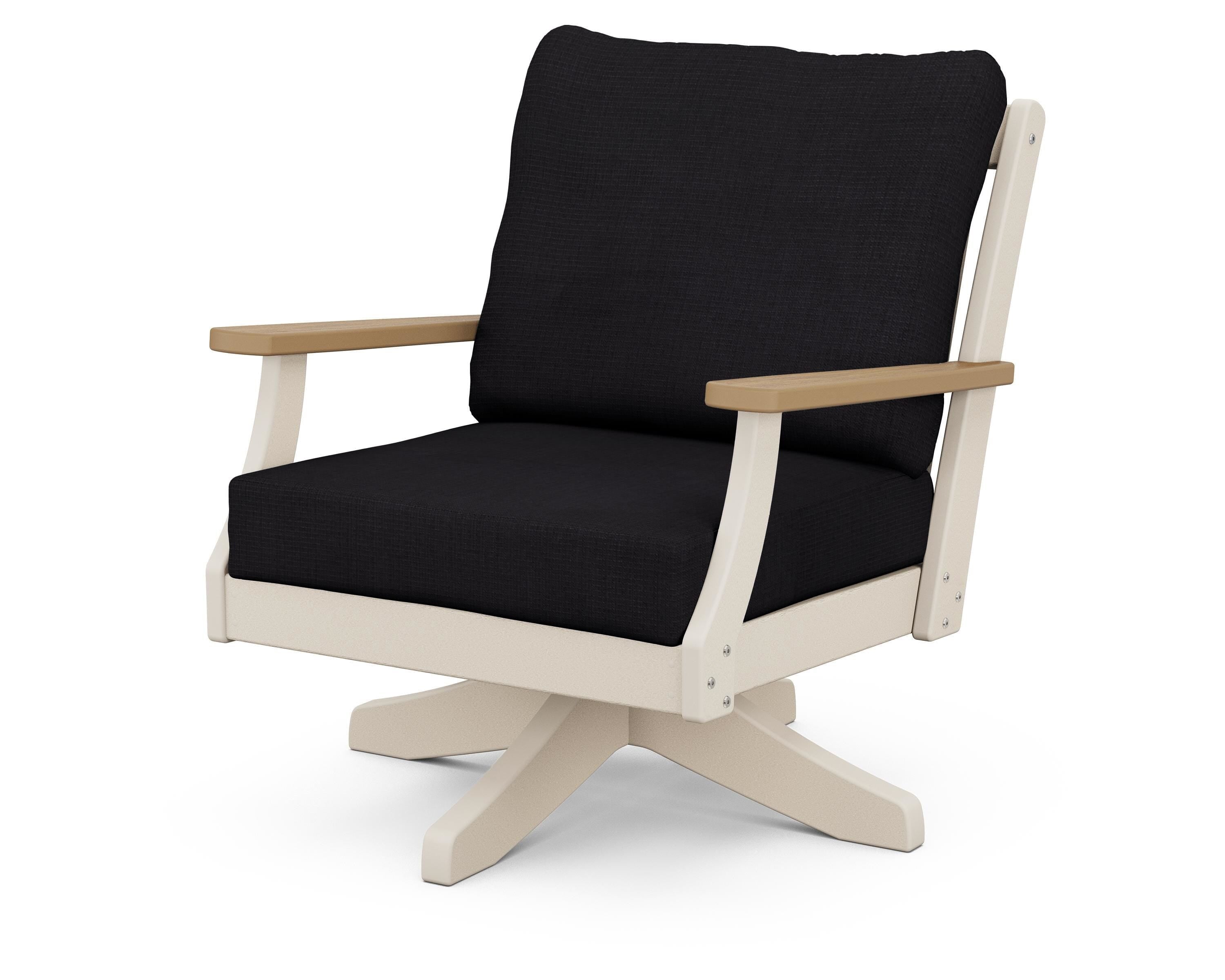POLYWOOD® Braxton Deep Seating Swivel Chair in Sand / Natural / Midnight Linen