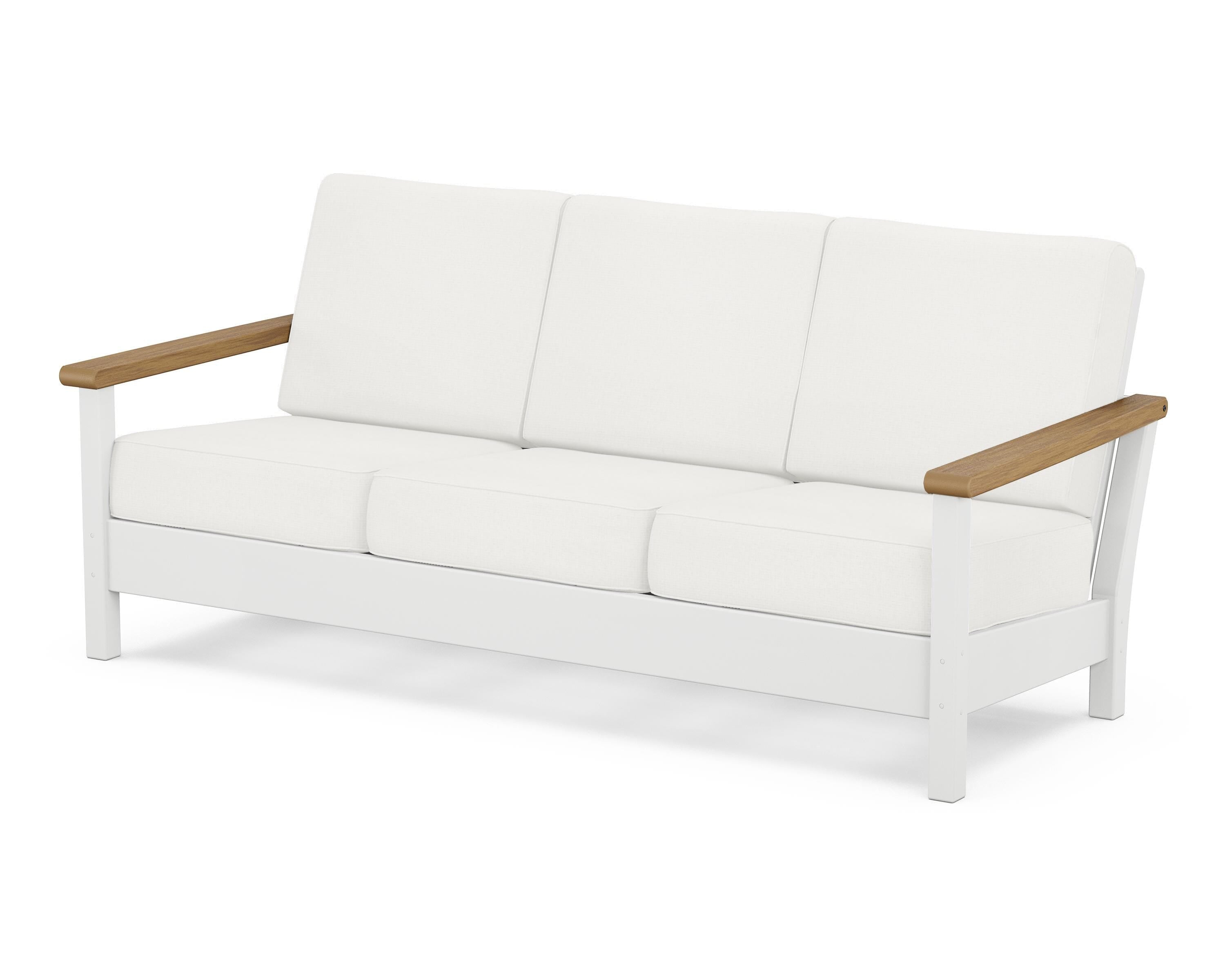 POLYWOOD® Harbour Deep Seating Sofa in White / Natural / Natural Linen