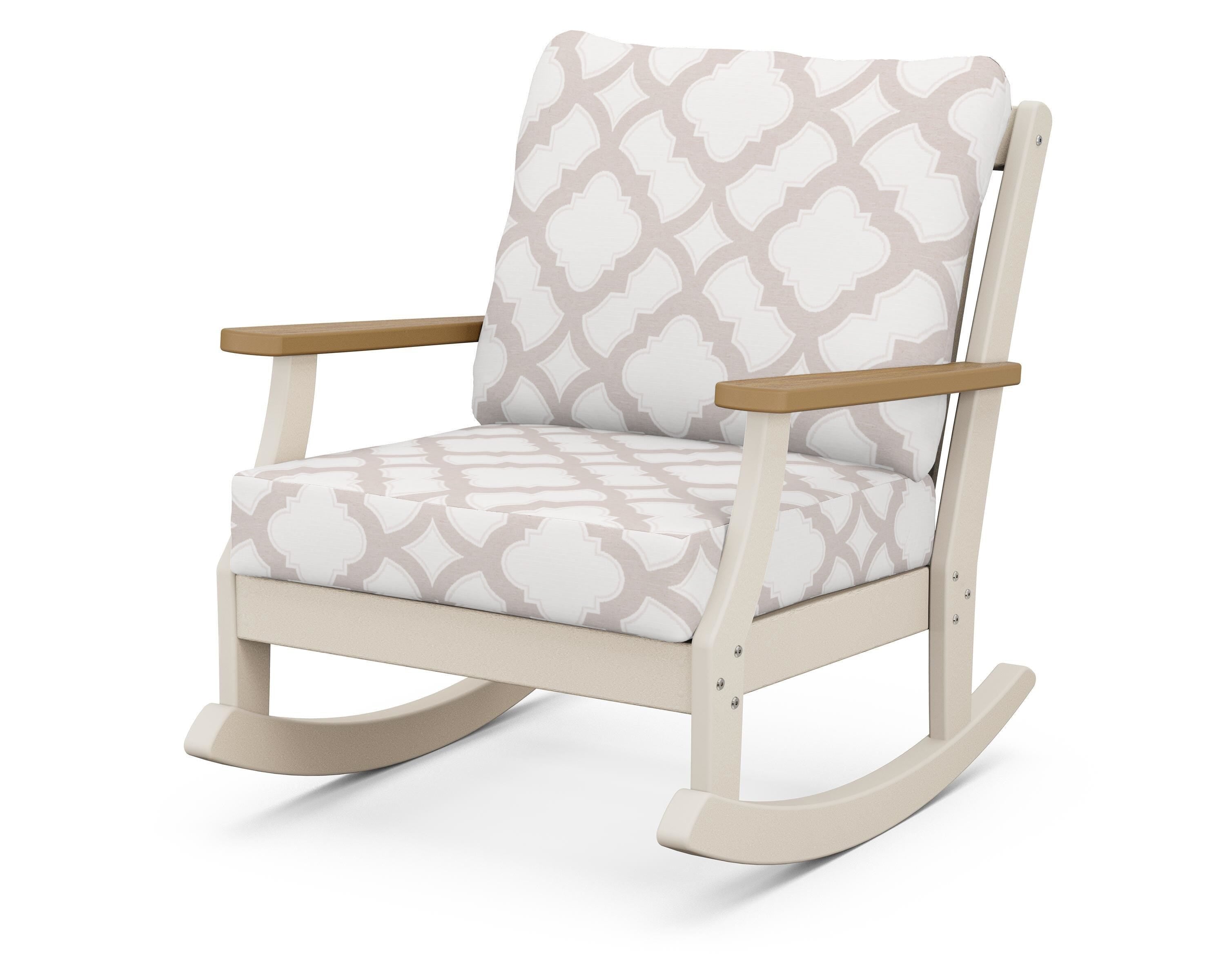POLYWOOD® Braxton Deep Seating Rocking Chair in Sand / Natural / Trellis Dune Burlap