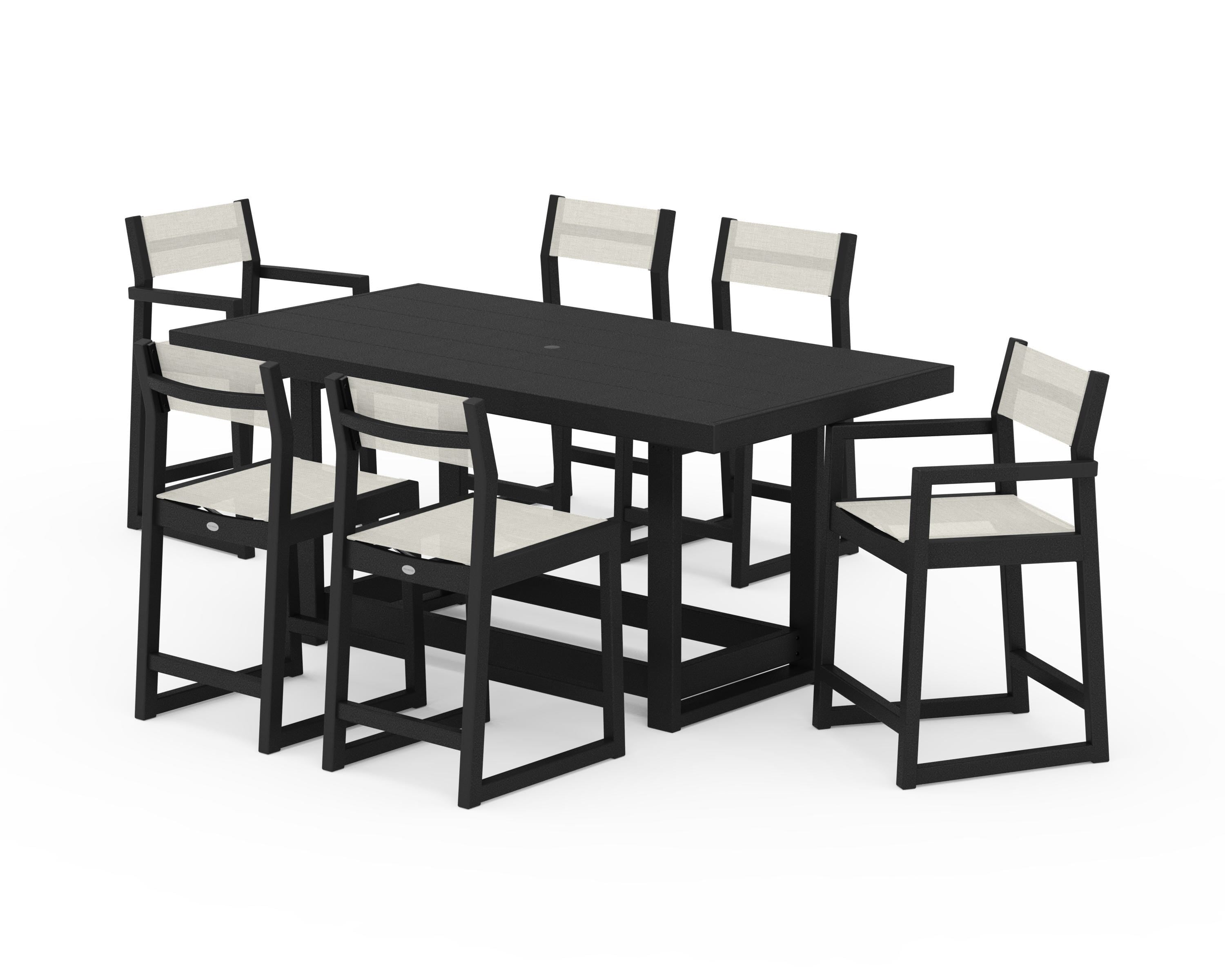 POLYWOOD® EDGE Sling 7-Piece Counter Table Set in Black / Parchment Sling