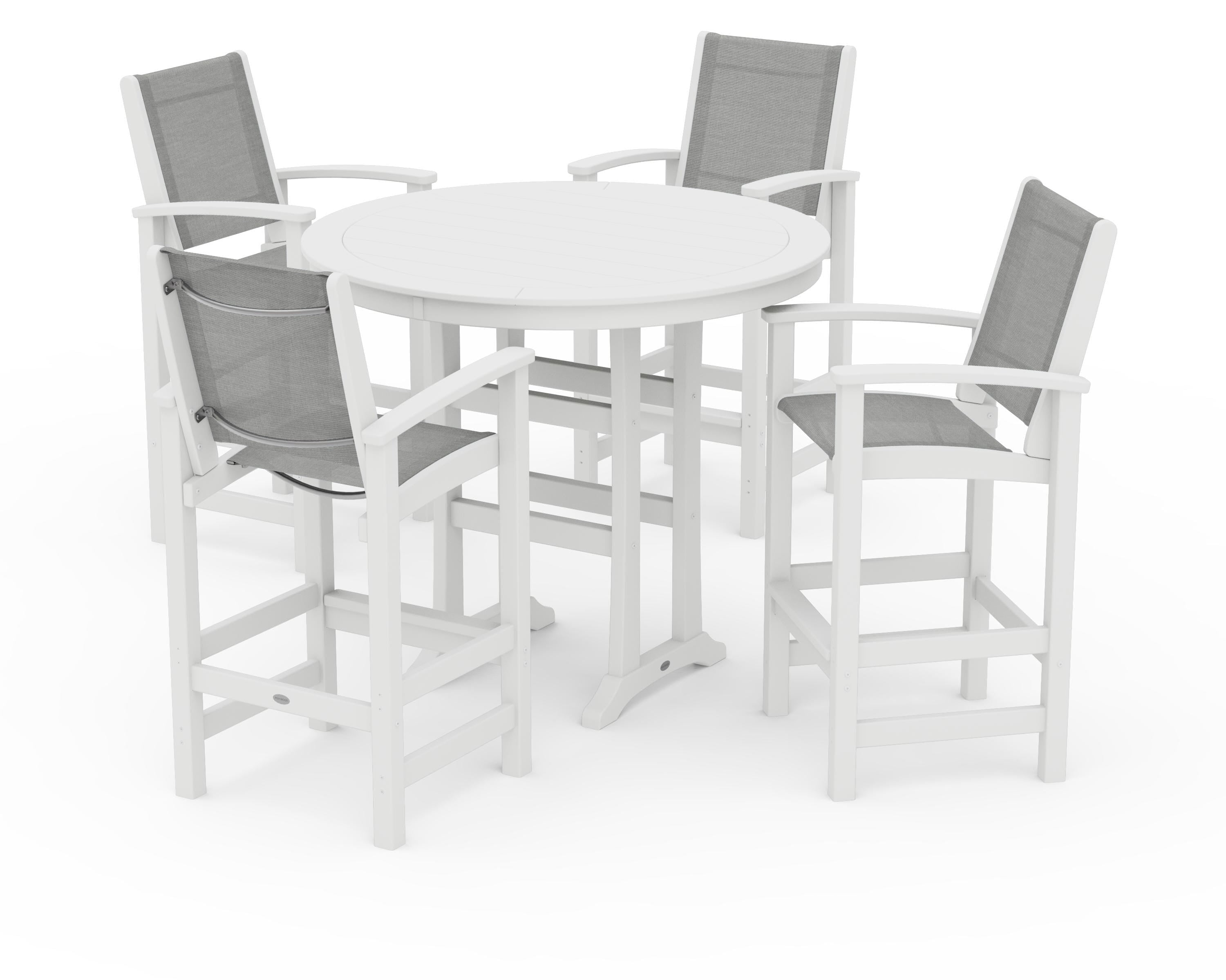 POLYWOOD® Coastal 5-Piece Nautical Trestle Bar Set in White / Metallic Sling