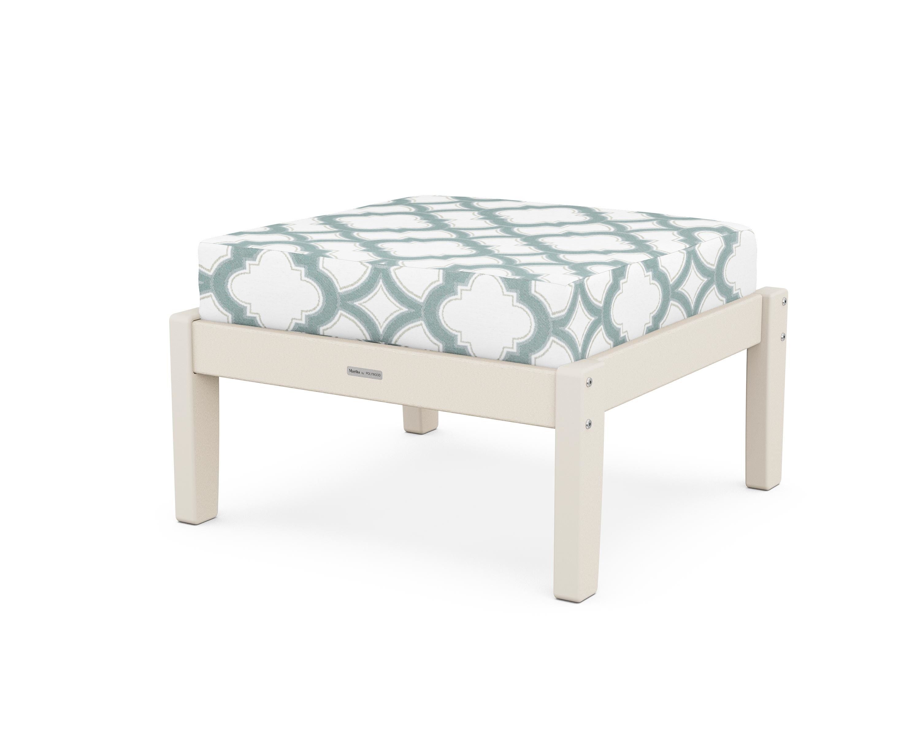 Martha Stewart by POLYWOOD® Chinoiserie Deep Seating Ottoman in Sand / Trellis Glacier Spa