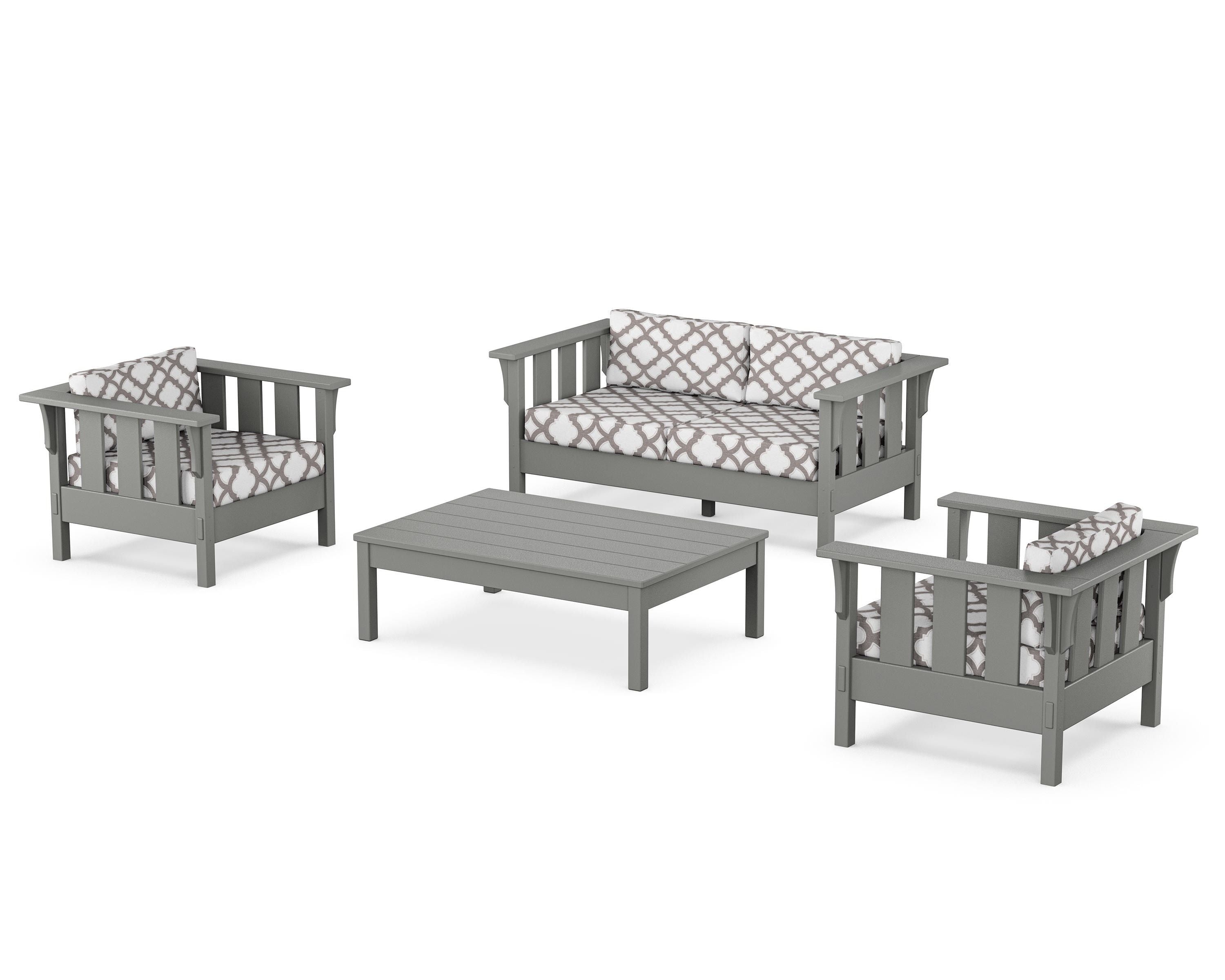 Martha Stewart by POLYWOOD® Acadia 4-Piece Deep Seating Set with Loveseat in Slate Grey / Trellis Grey Mist