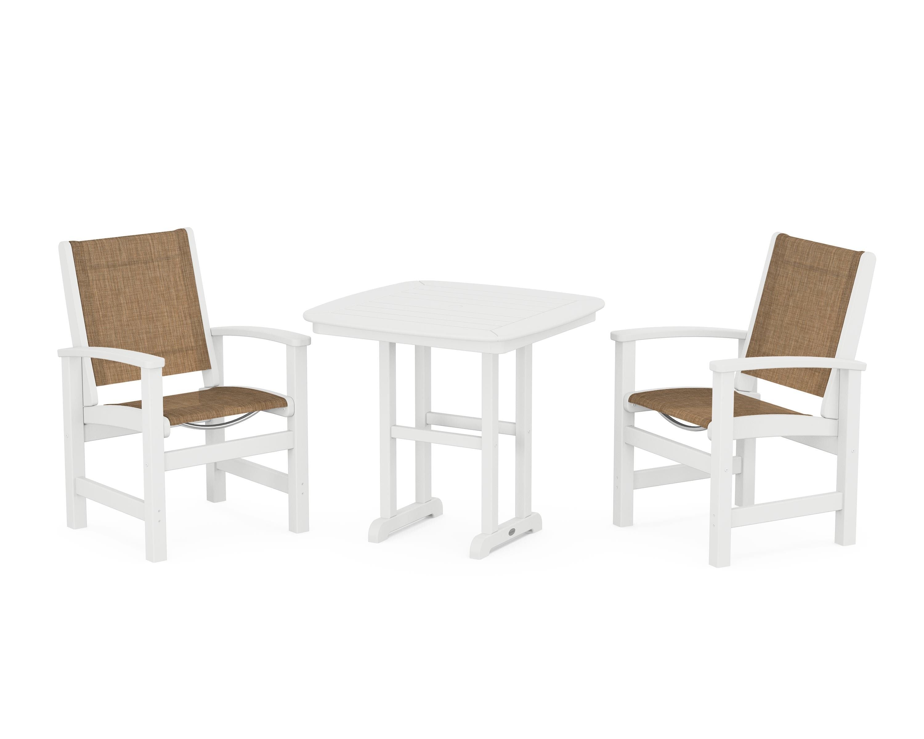 POLYWOOD® Coastal 3-Piece Dining Set in White / Burlap Sling