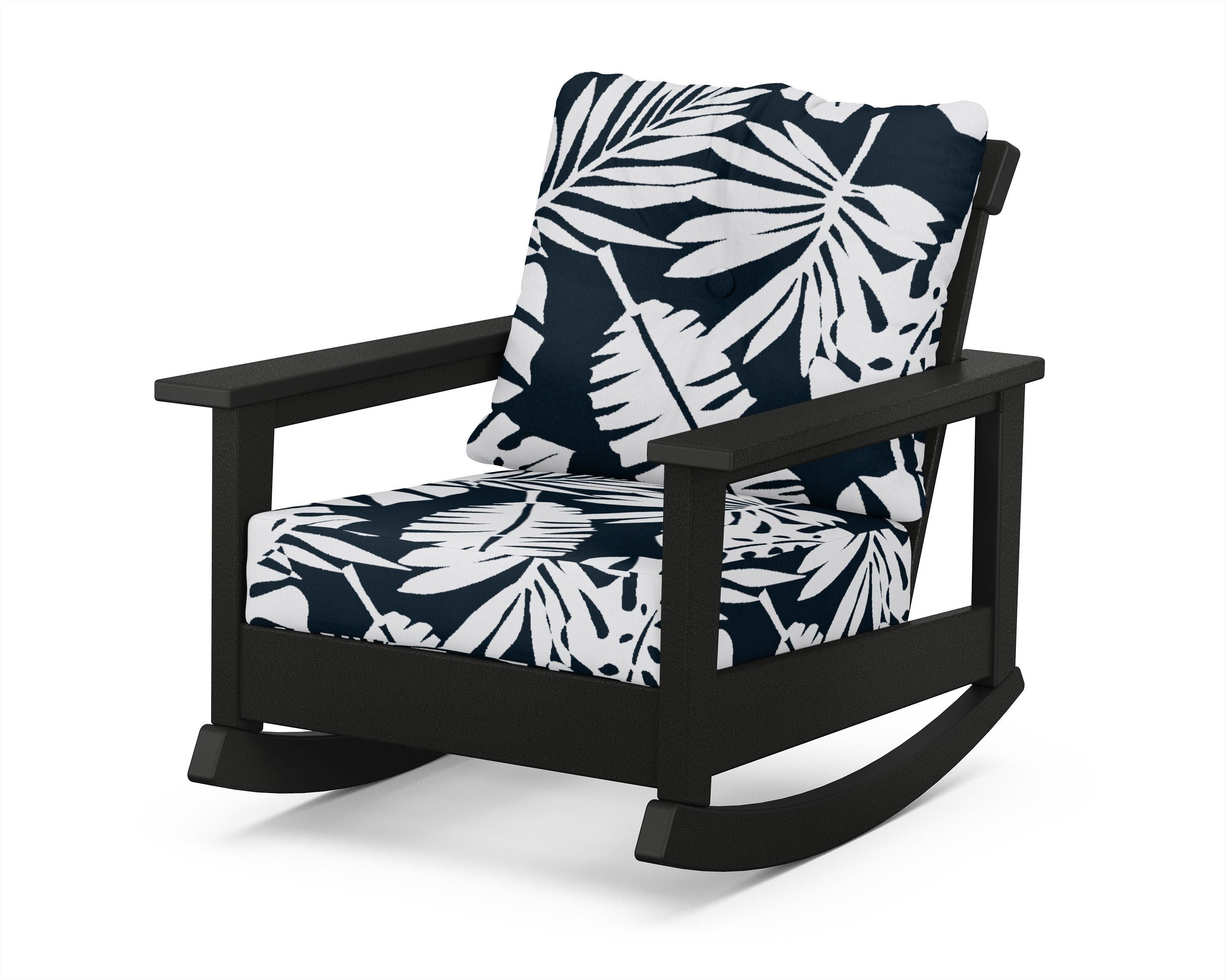 POLYWOOD® Prescott Deep Seating Rocking Chair in Black / Leaf Marine Indigo