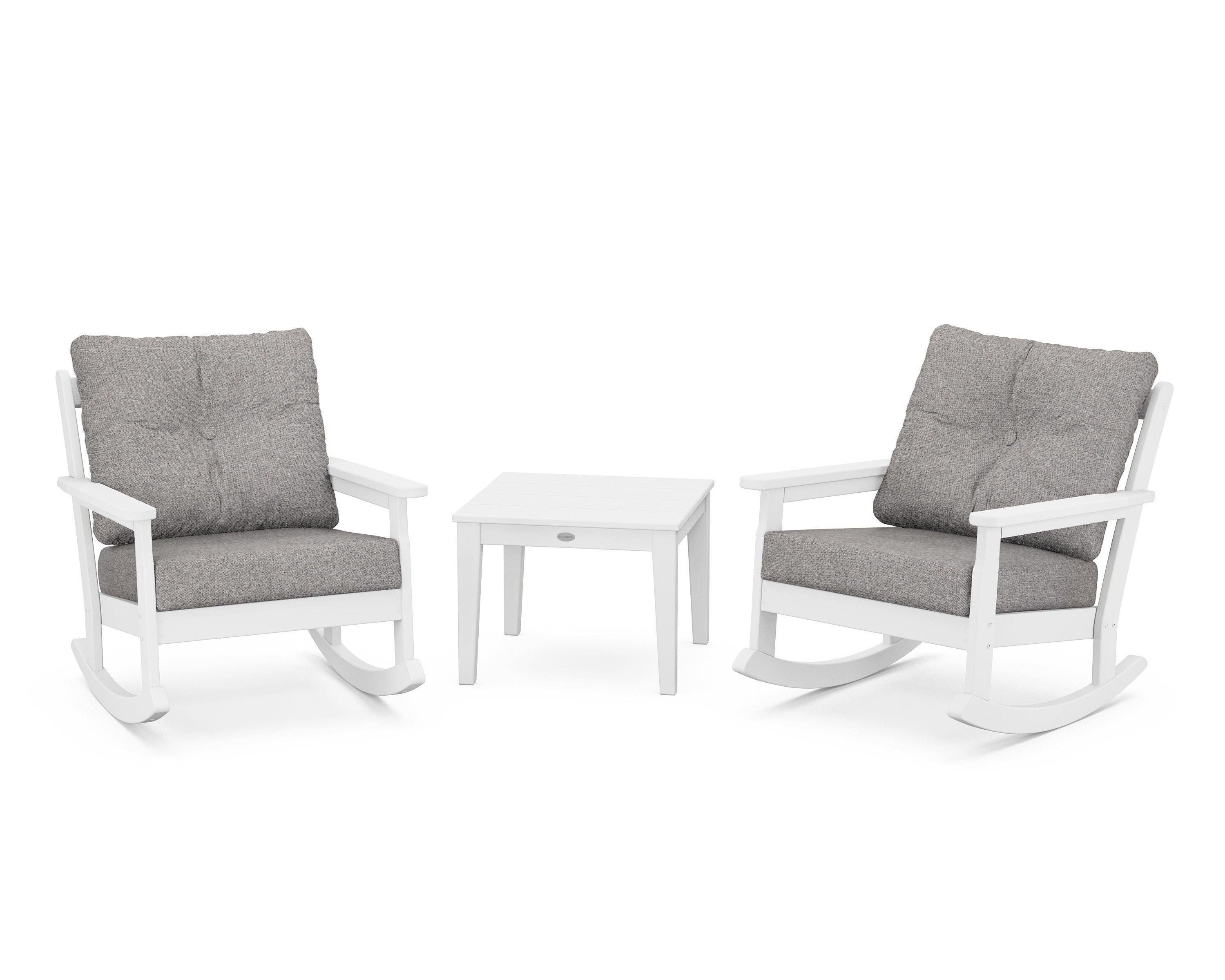 POLYWOOD® Vineyard 3-Piece Deep Seating Rocker Set in White / Grey Mist