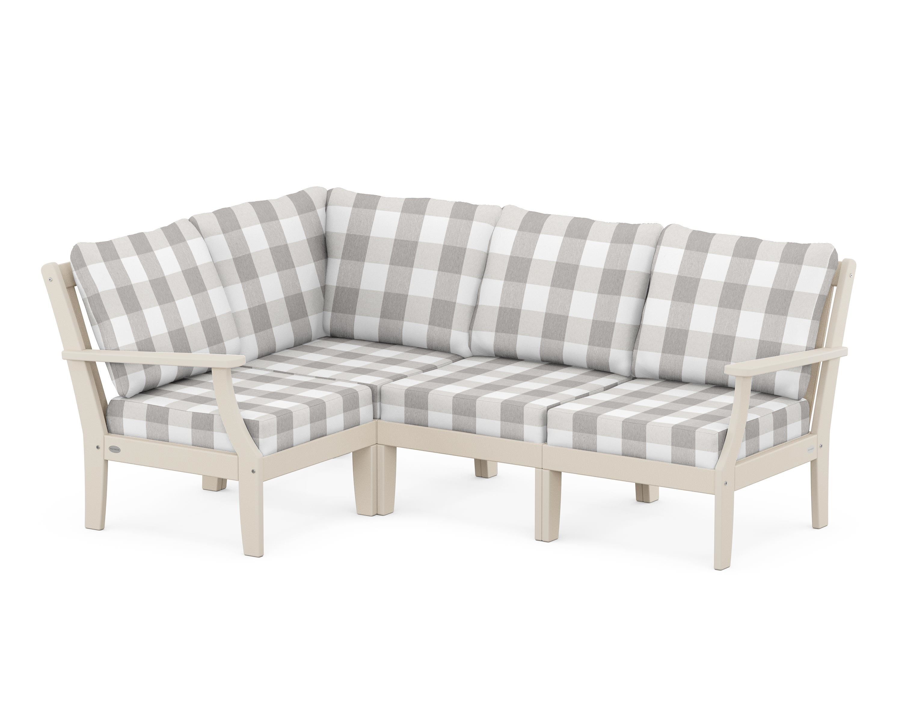 POLYWOOD® Braxton Modular 4-Piece Deep Seating Set in Sand / Buffalo Plaid Grey Mist