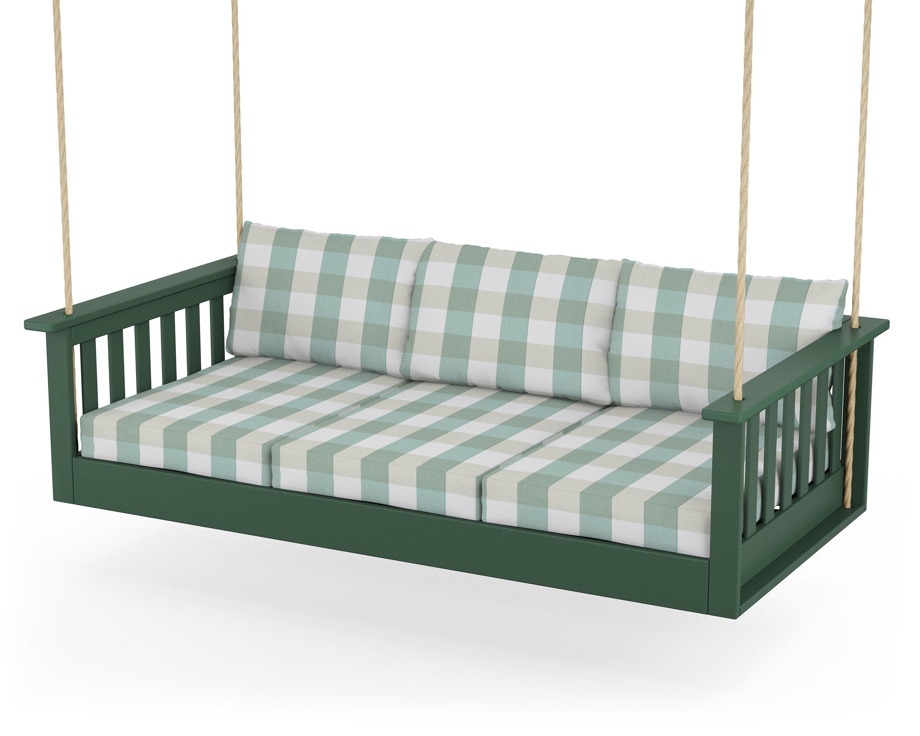 POLYWOOD® Vineyard Daybed Swing in Green / Buffalo Plaid Glacier Spa