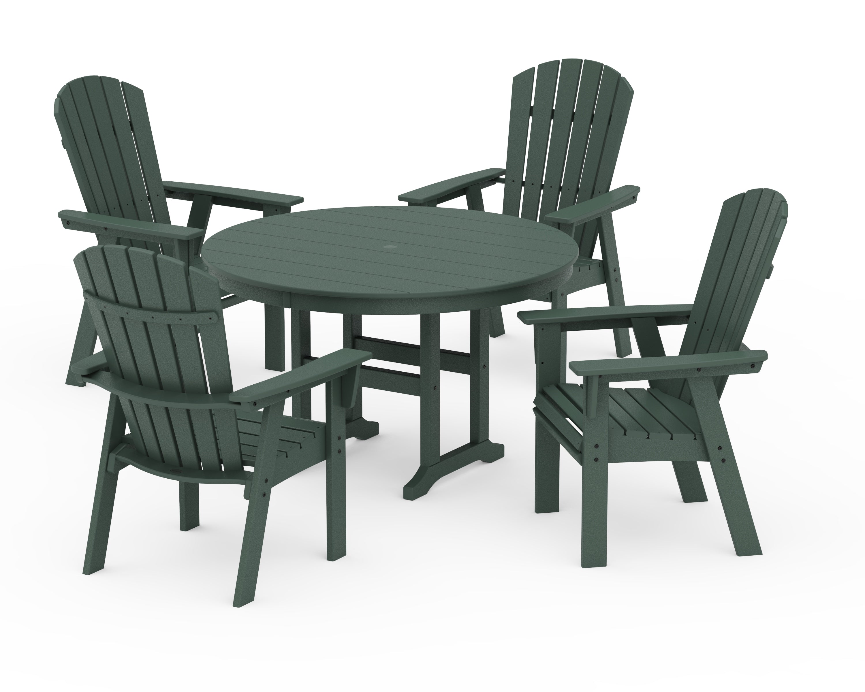 POLYWOOD® Nautical Adirondack 5-Piece Round Farmhouse Dining Set in Green