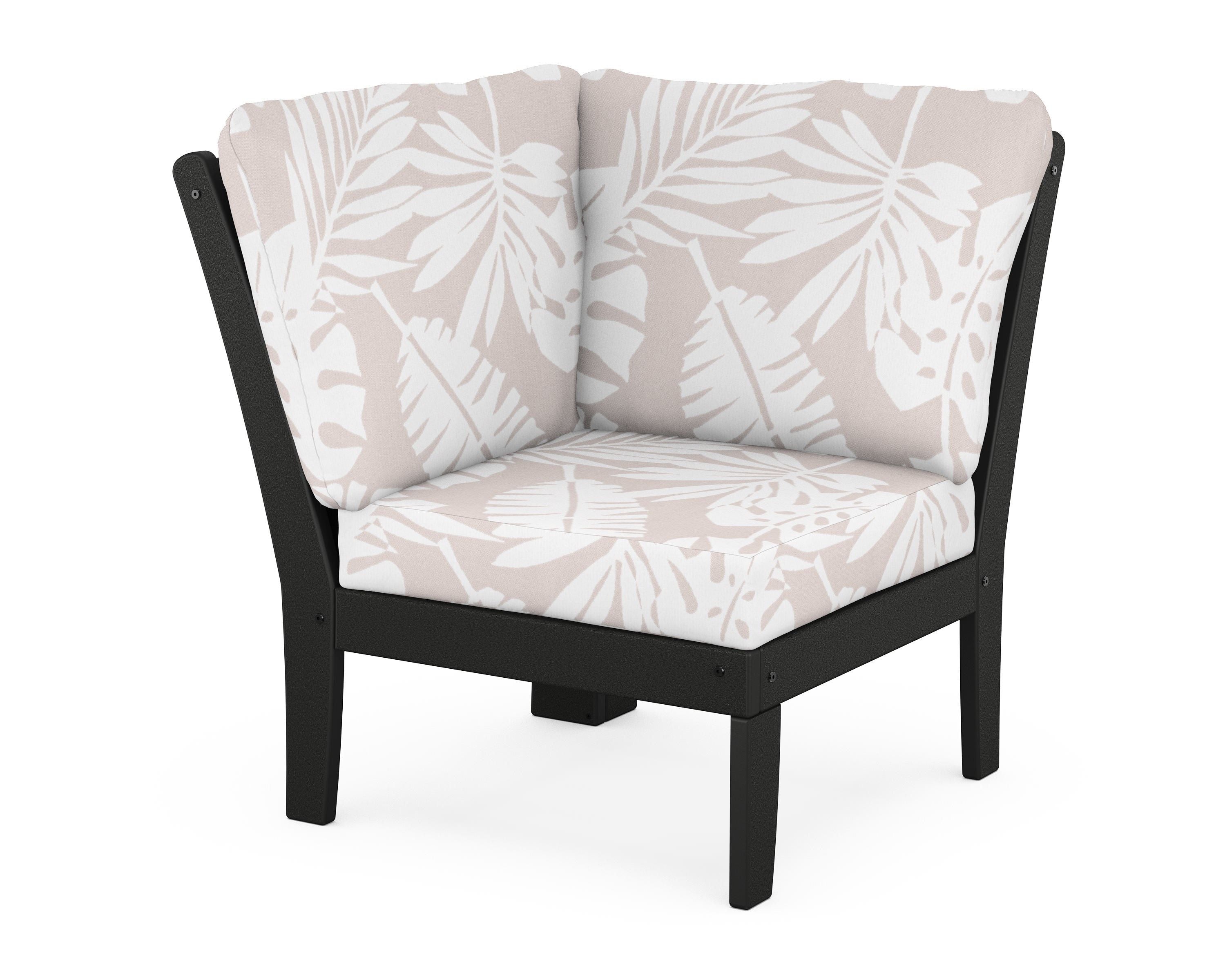POLYWOOD® Braxton Modular Corner Chair in Black / Leaf Dune Burlap
