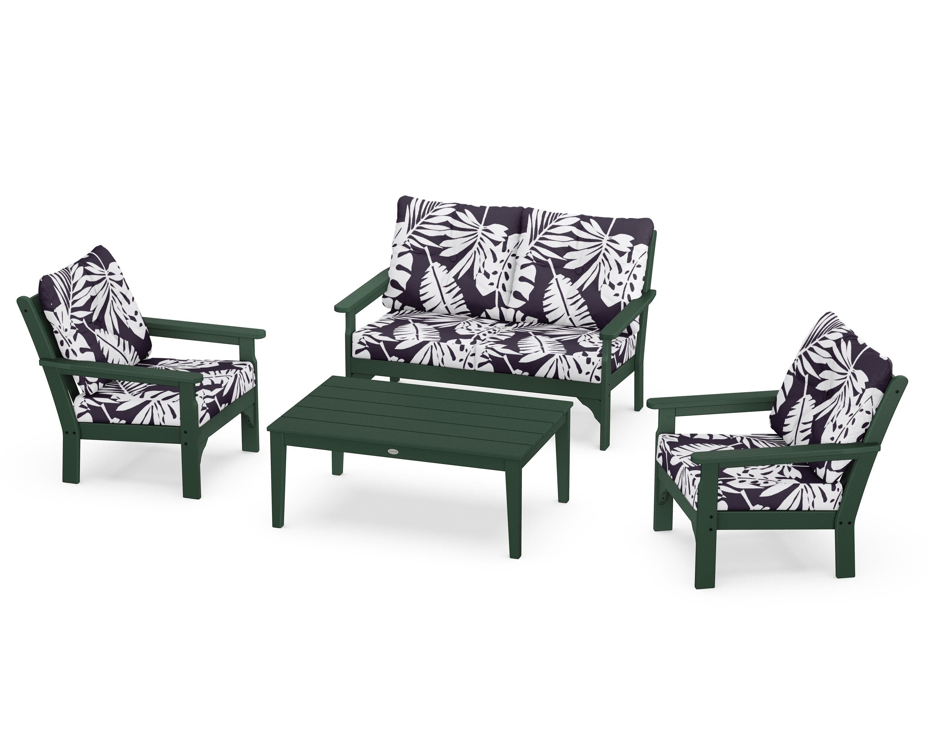 POLYWOOD® Vineyard 4-Piece Deep Seating Set in Green / Leaf Navy