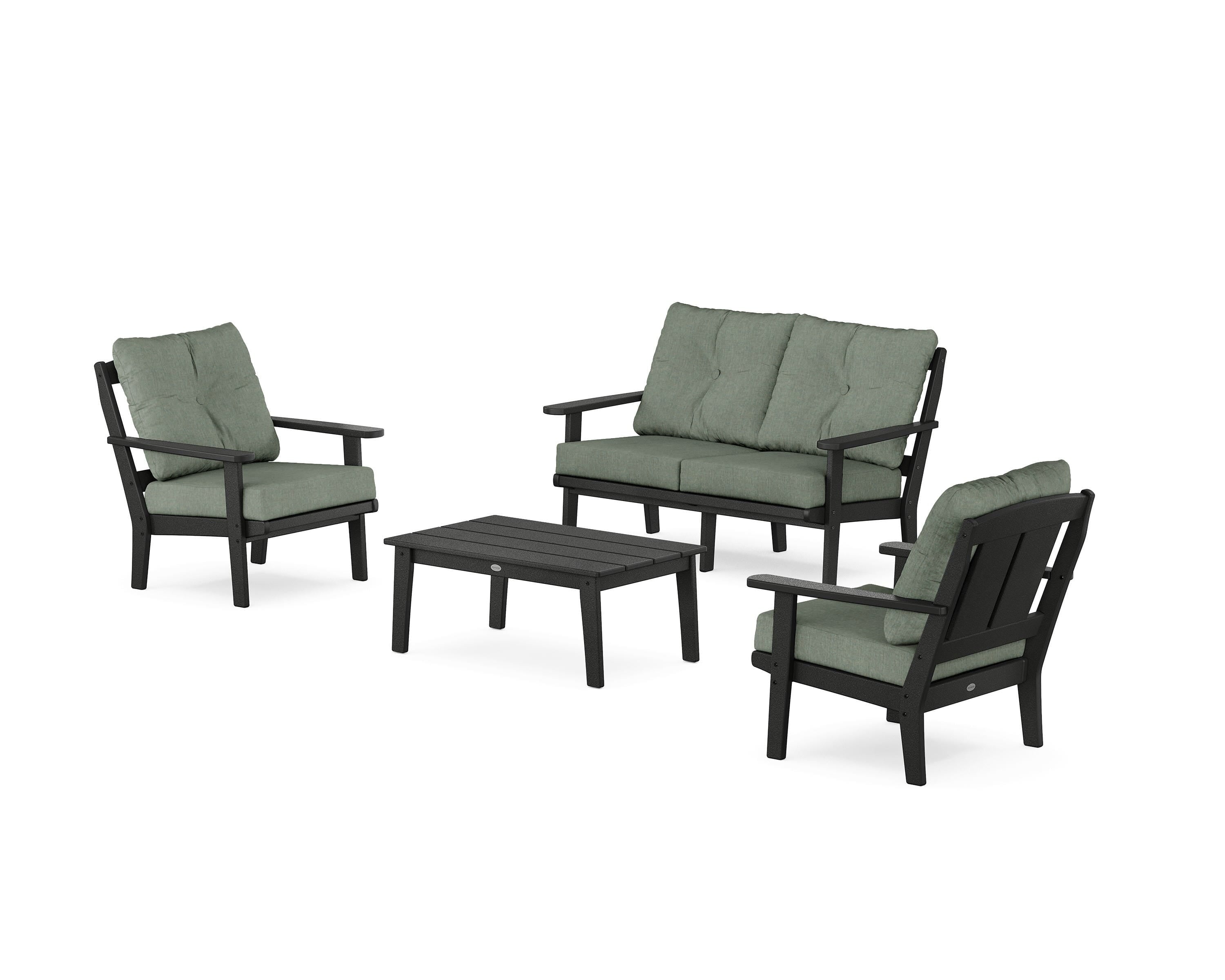 POLYWOOD® Mission 4-Piece Deep Seating Set with Loveseat in Black / Cast Sage