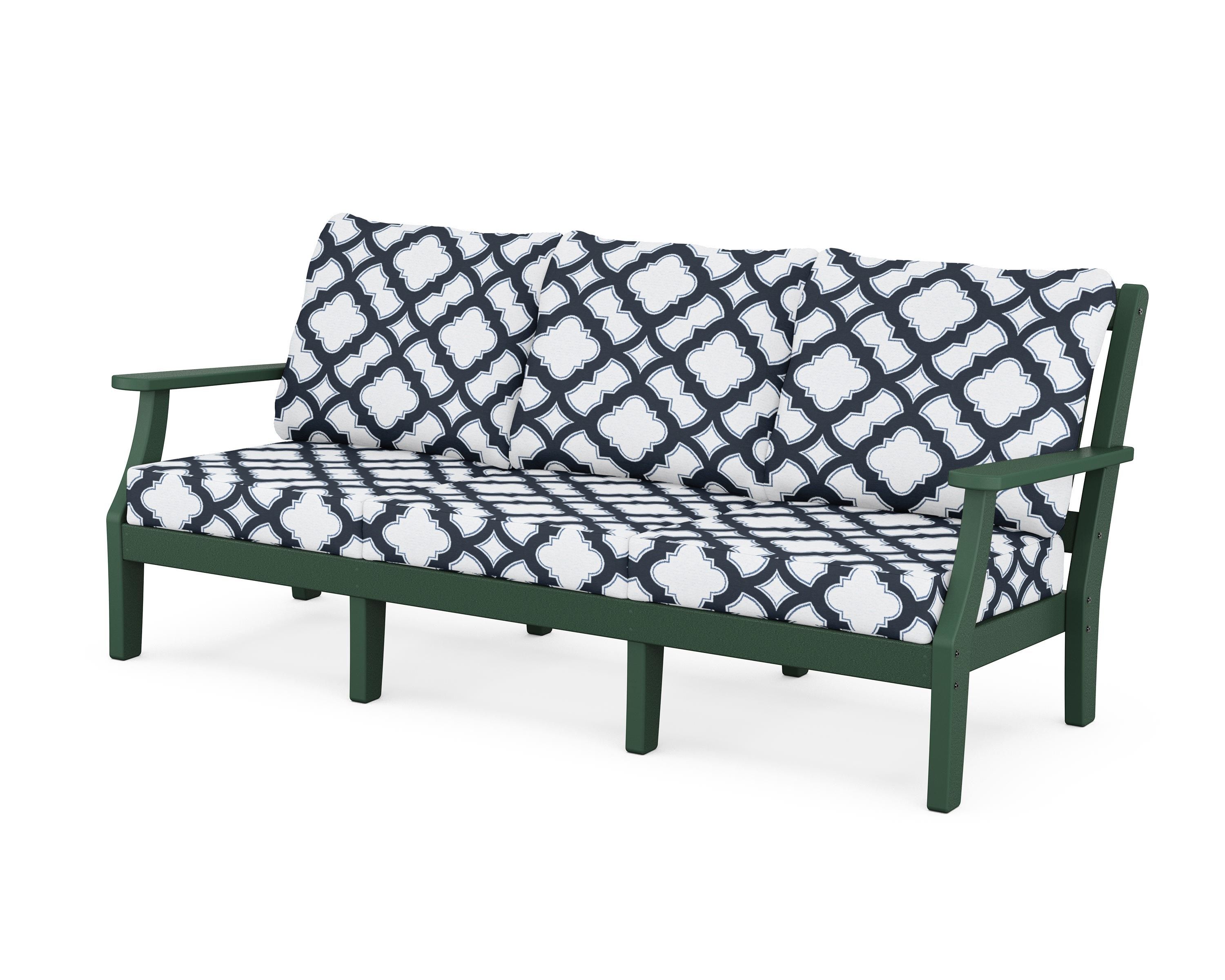 Martha Stewart by POLYWOOD® Chinoiserie Deep Seating Sofa in Green / Trellis Marine Indigo
