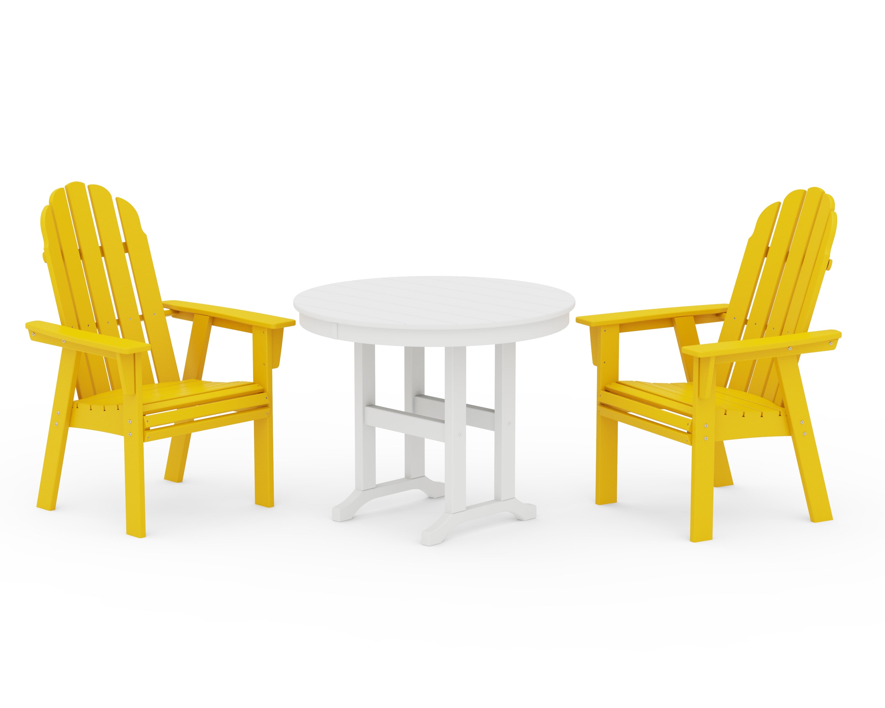 POLYWOOD® Vineyard Adirondack 3-Piece Round Dining Set in Lemon / White