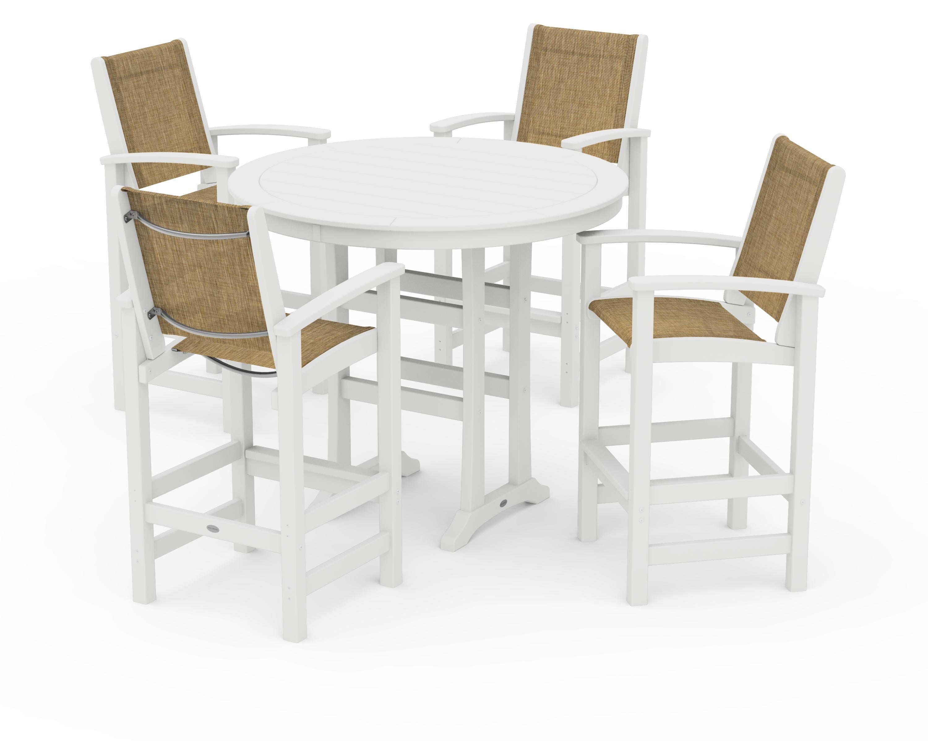 POLYWOOD® Coastal 5-Piece Nautical Trestle Bar Set in White / Burlap Sling