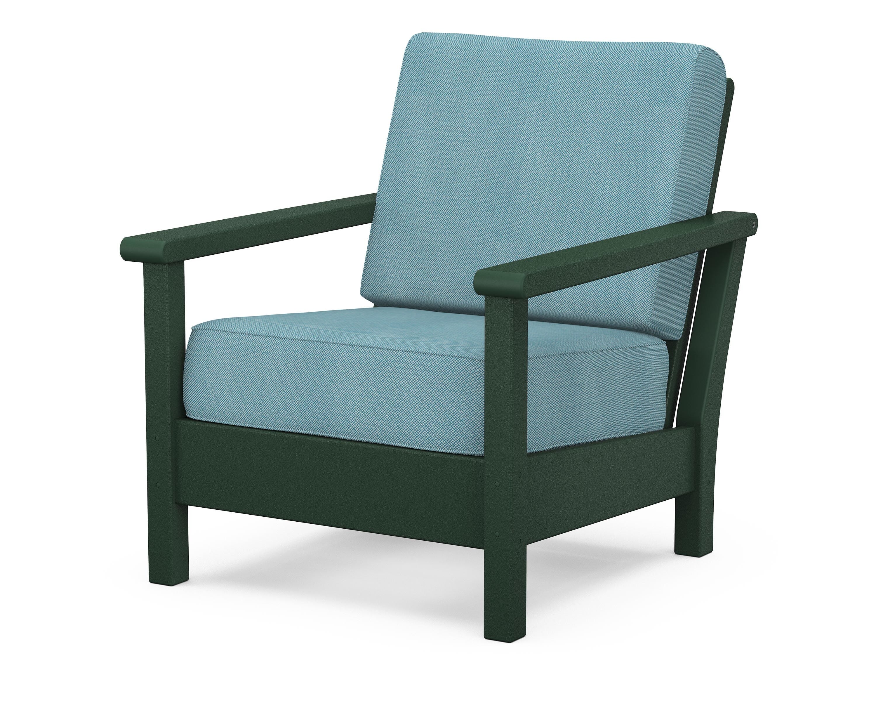 POLYWOOD® Harbour Deep Seating Chair in Green / Lattice Sky Blue