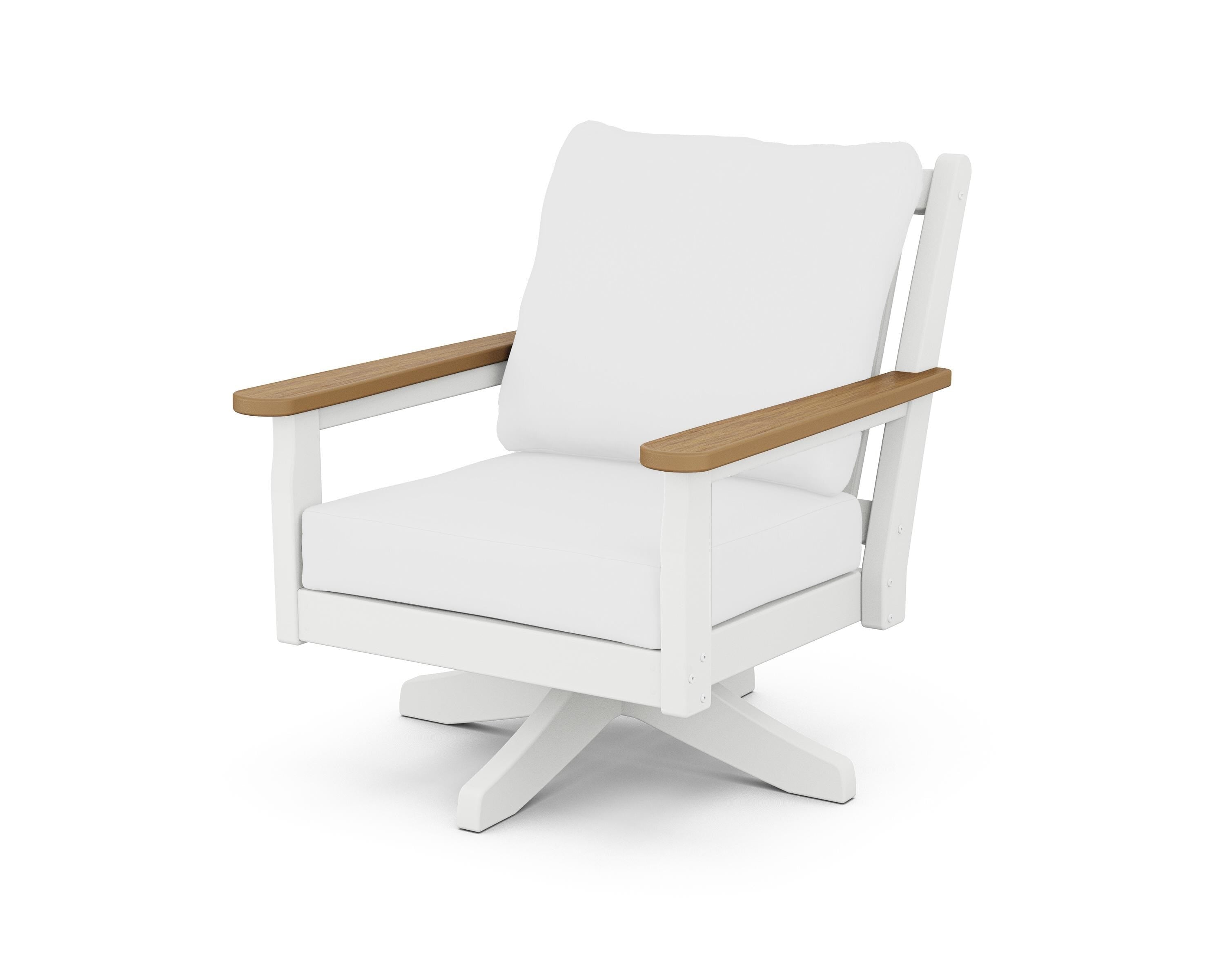 POLYWOOD® Chippendale Deep Seating Swivel Chair in White / Natural / Natural