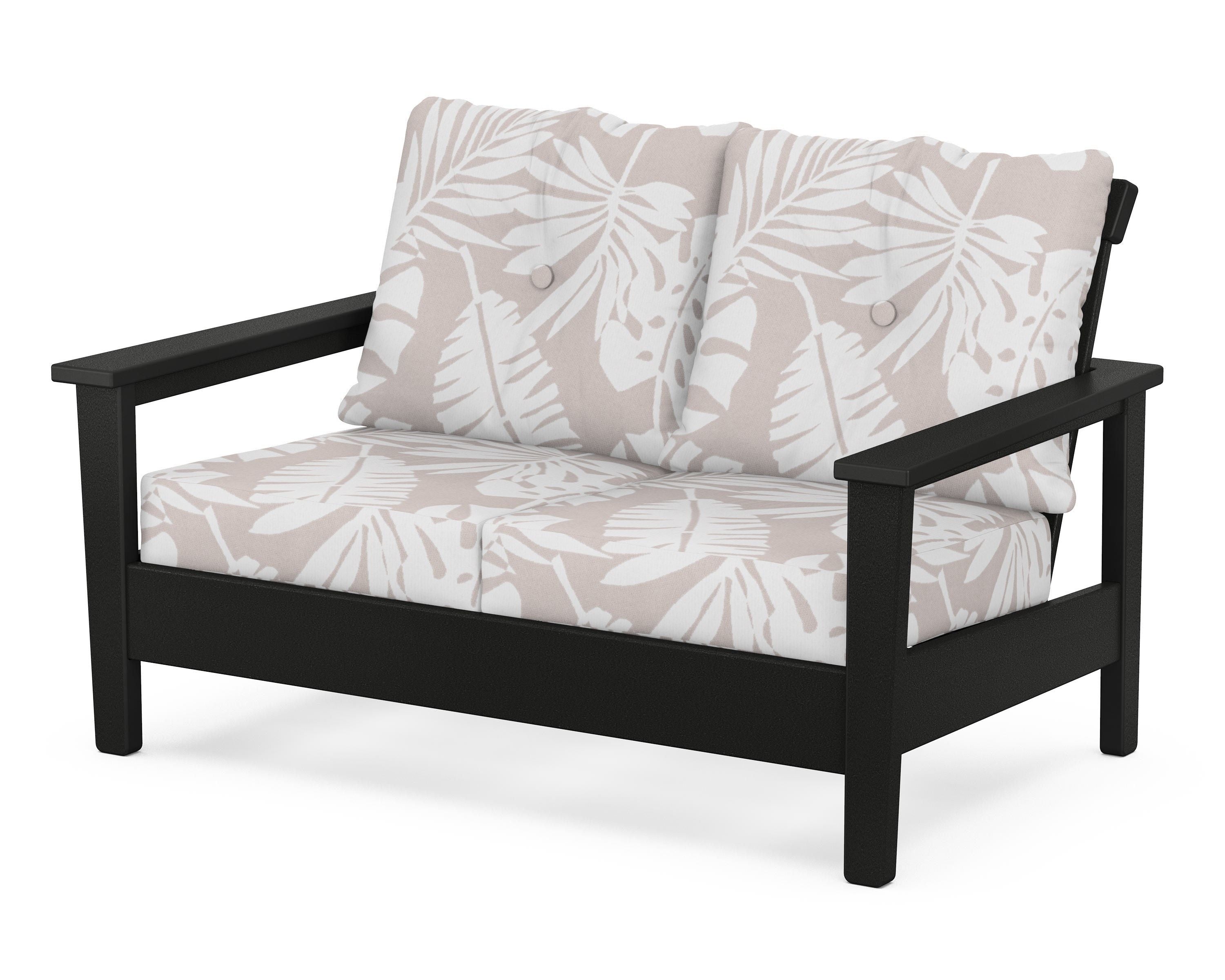 POLYWOOD® Prescott Deep Seating Loveseat in Black / Leaf Dune Burlap