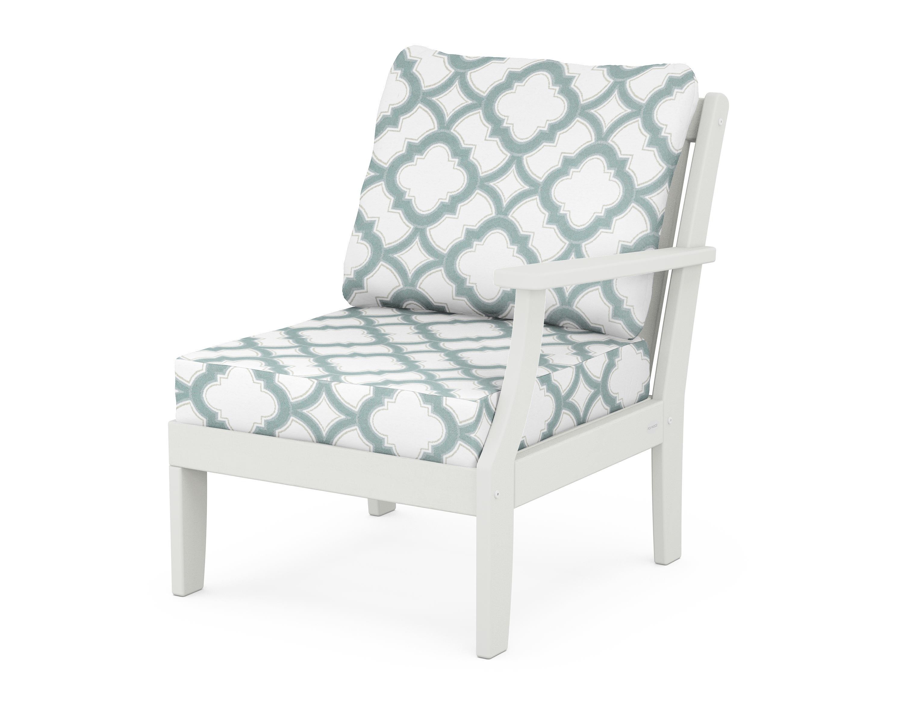 POLYWOOD® Braxton Modular Right Arm Chair in Vintage White / Trellis Glacier Spa