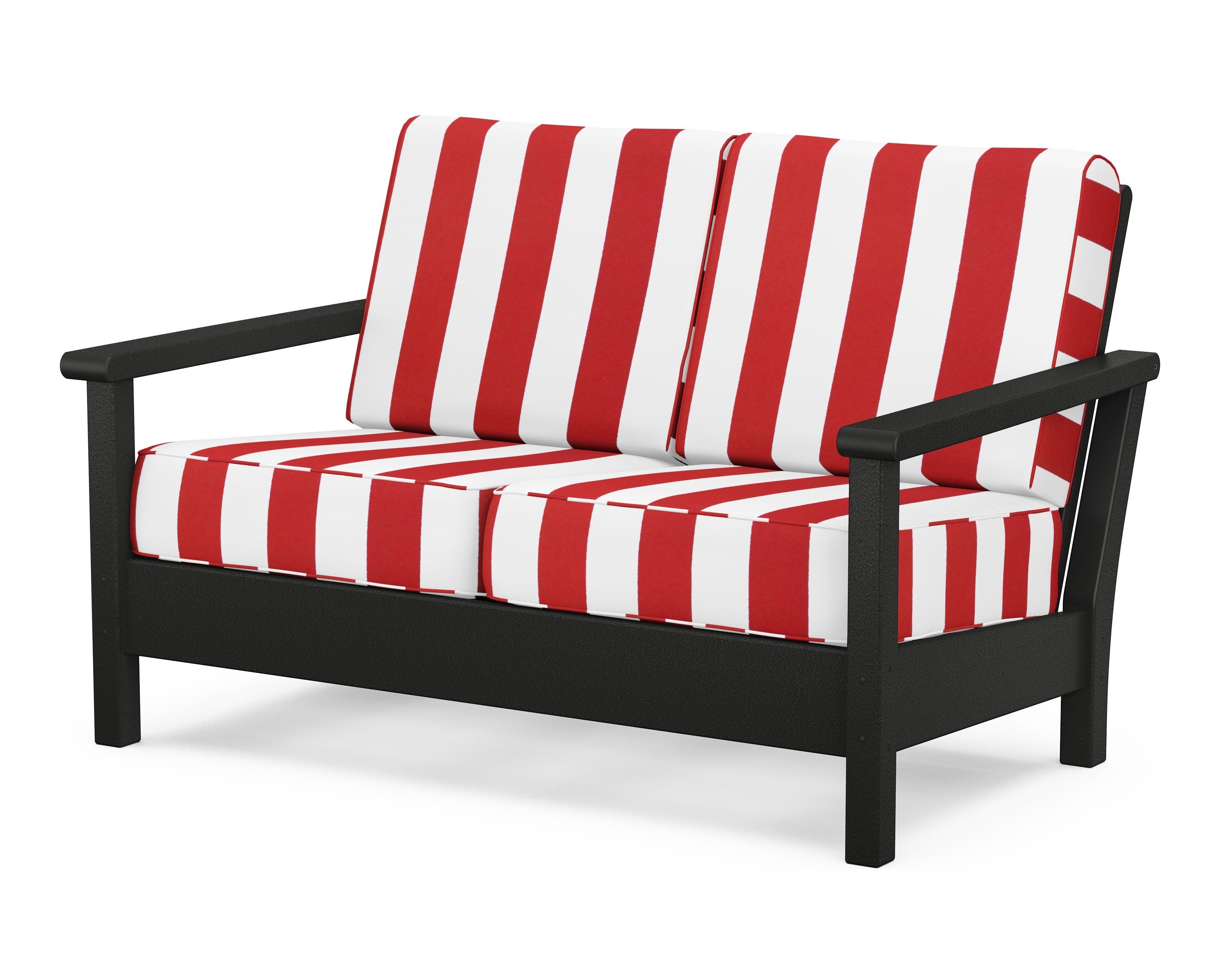 POLYWOOD® Harbour Deep Seating Loveseat in Black / Cabana Stripe Crimson