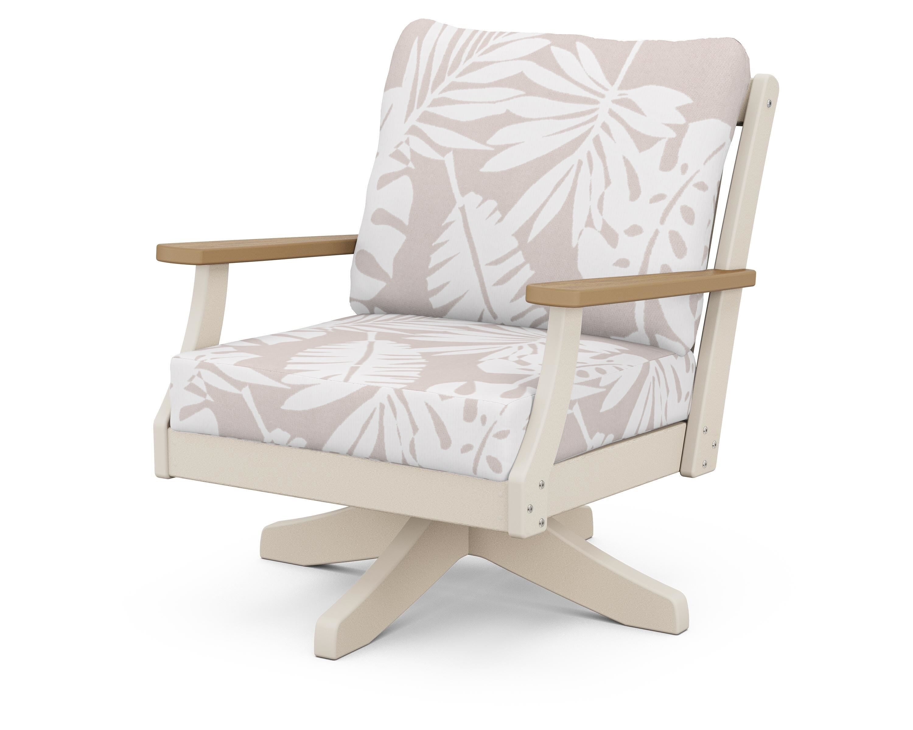 POLYWOOD® Braxton Deep Seating Swivel Chair in Sand / Natural / Leaf Dune Burlap