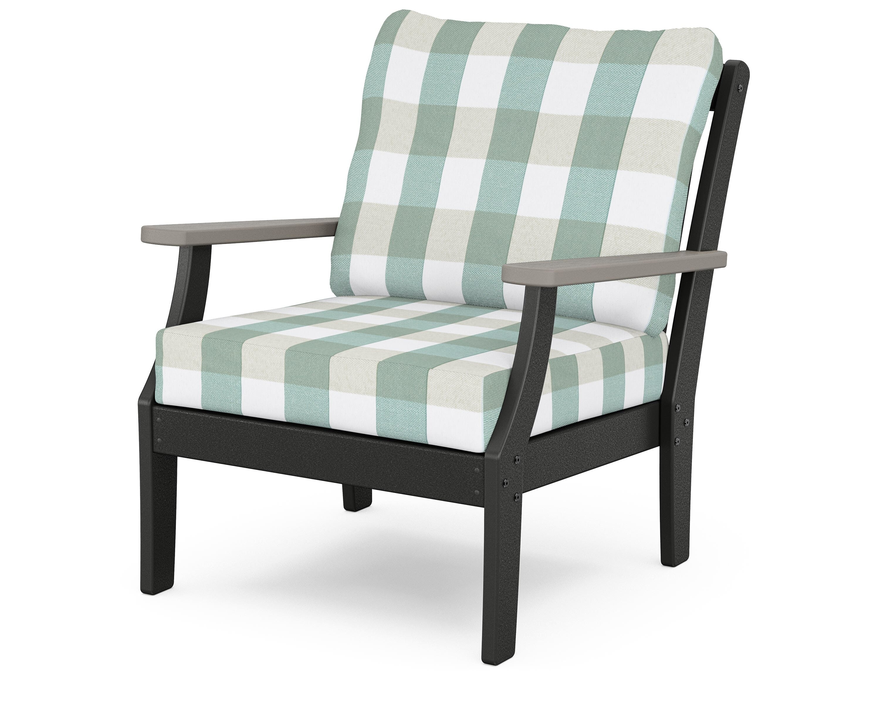 POLYWOOD® Braxton Deep Seating Chair in Black / Driftwood / Buffalo Plaid Glacier Spa