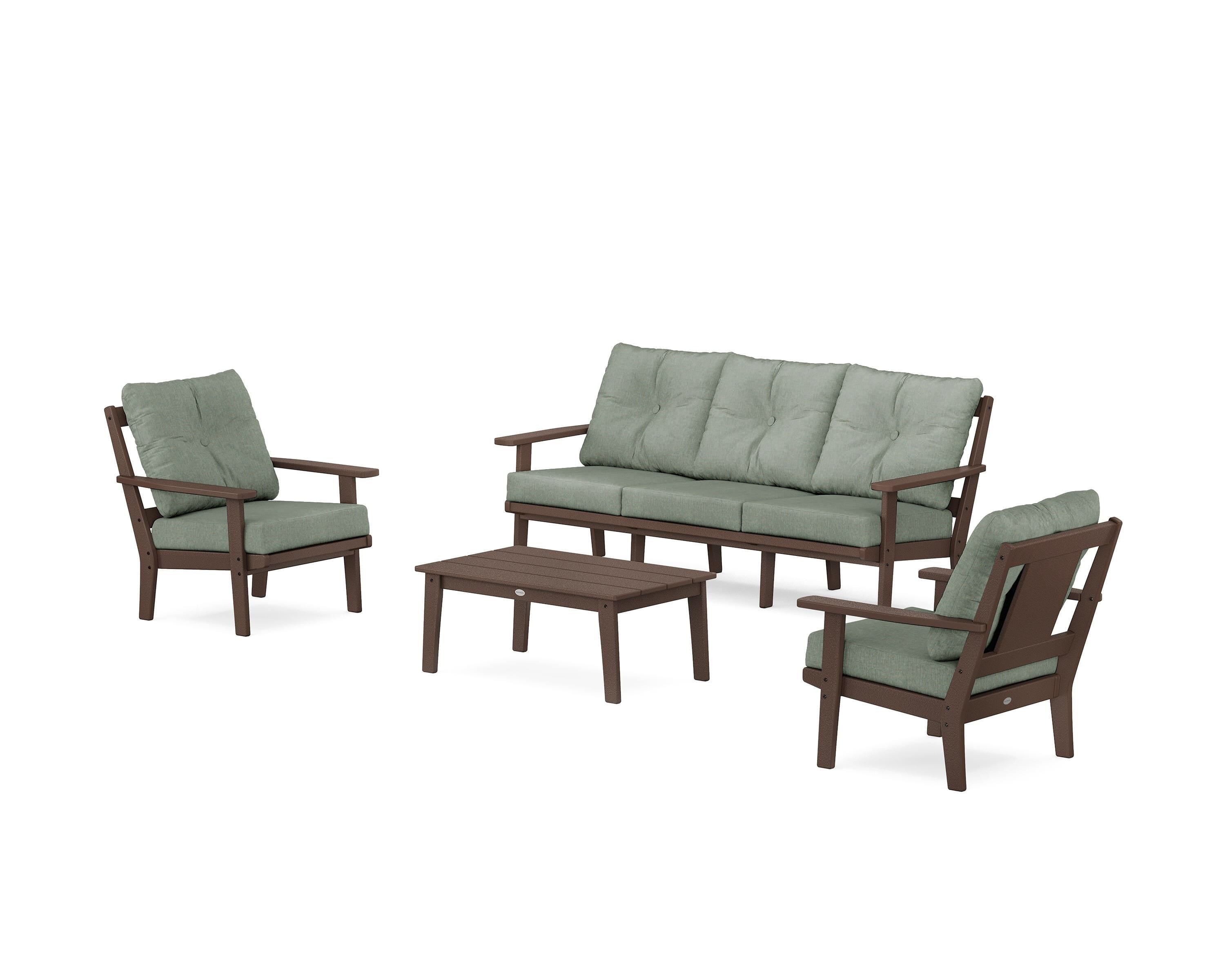 POLYWOOD® Prairie 4-Piece Deep Seating Set with Sofa in Mahogany / Cast Sage