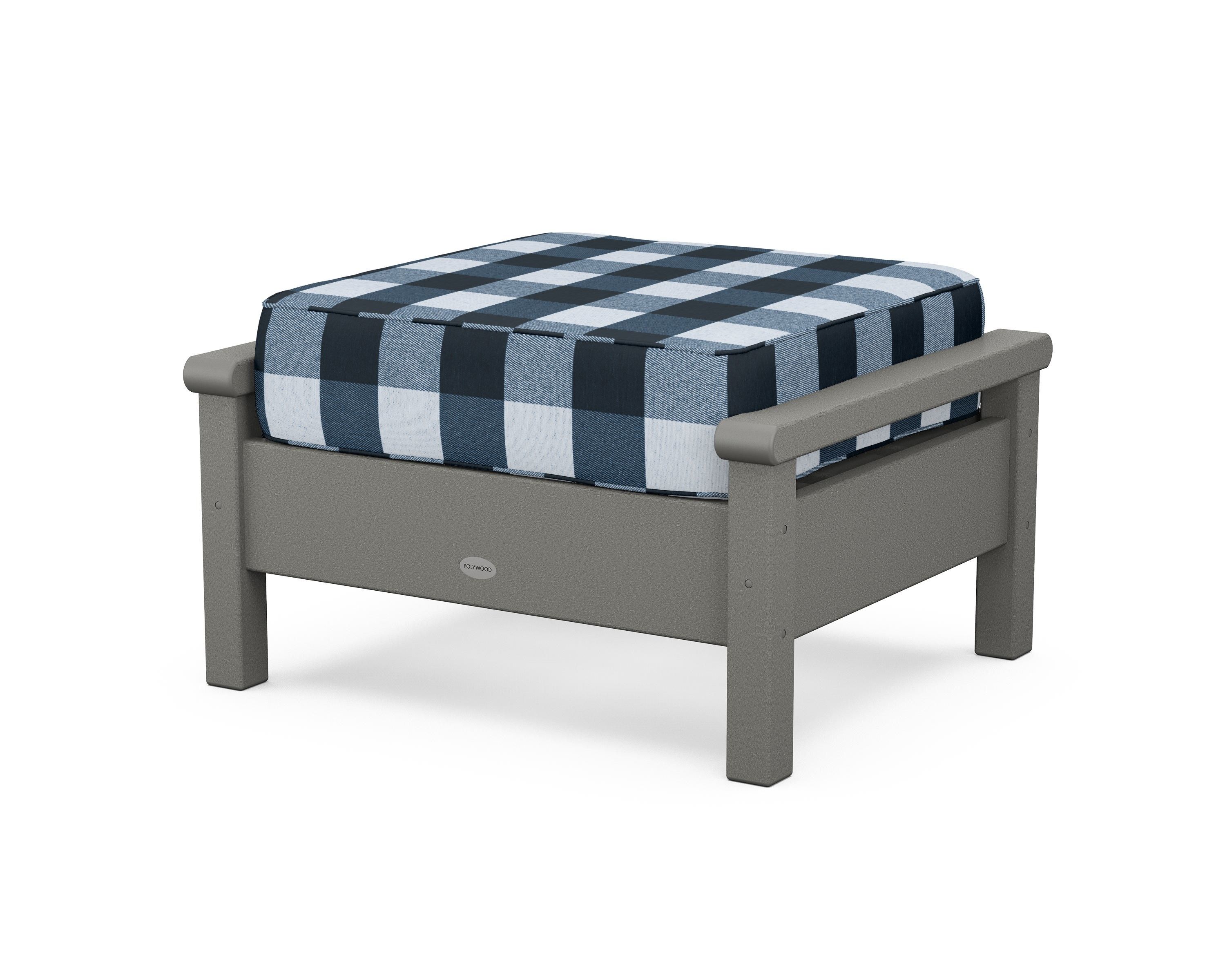 POLYWOOD® Harbour Deep Seating Ottoman in Slate Grey / Buffalo Plaid Marine Indigo