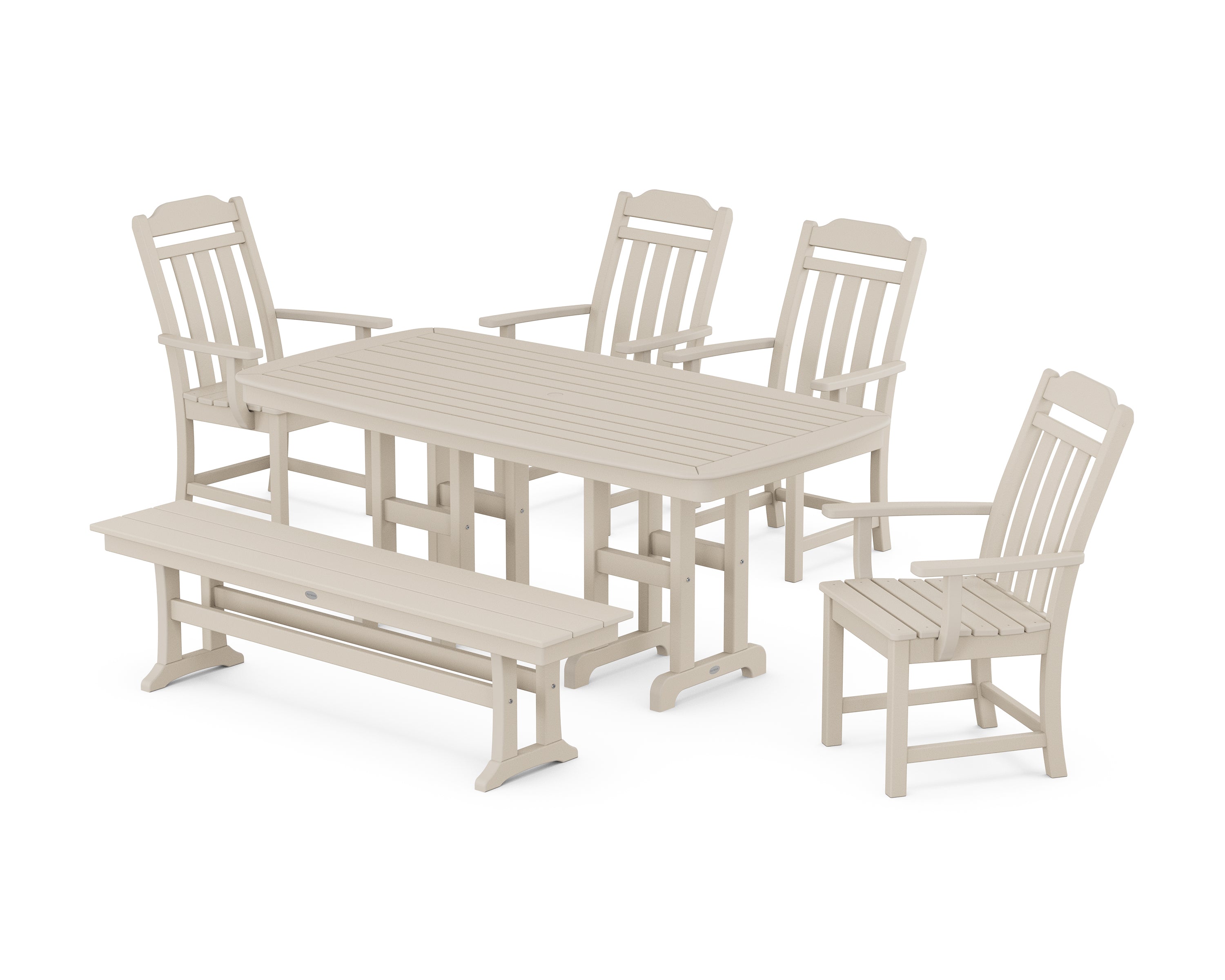 Country Living Cottage 6-Piece Dining Set with Bench in Sand