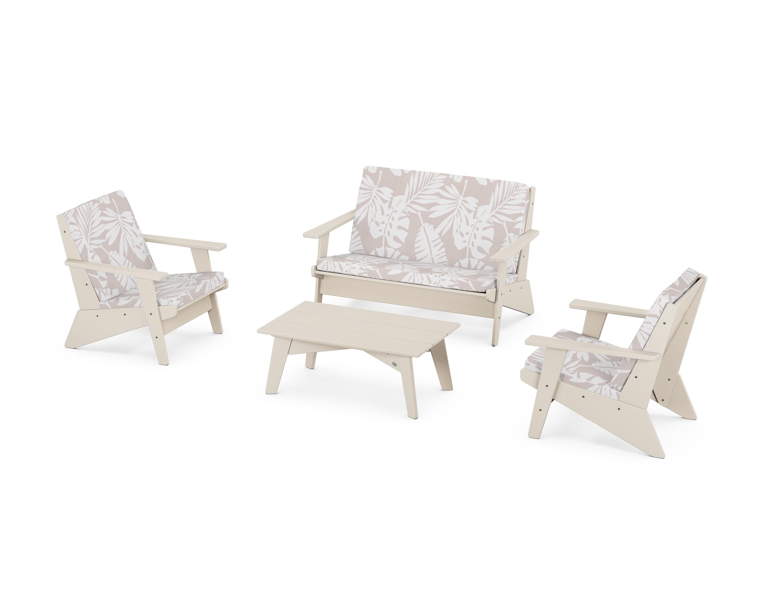 POLYWOOD® Riviera Modern Lounge 4-Piece Set in Sand / Leaf Dune Burlap