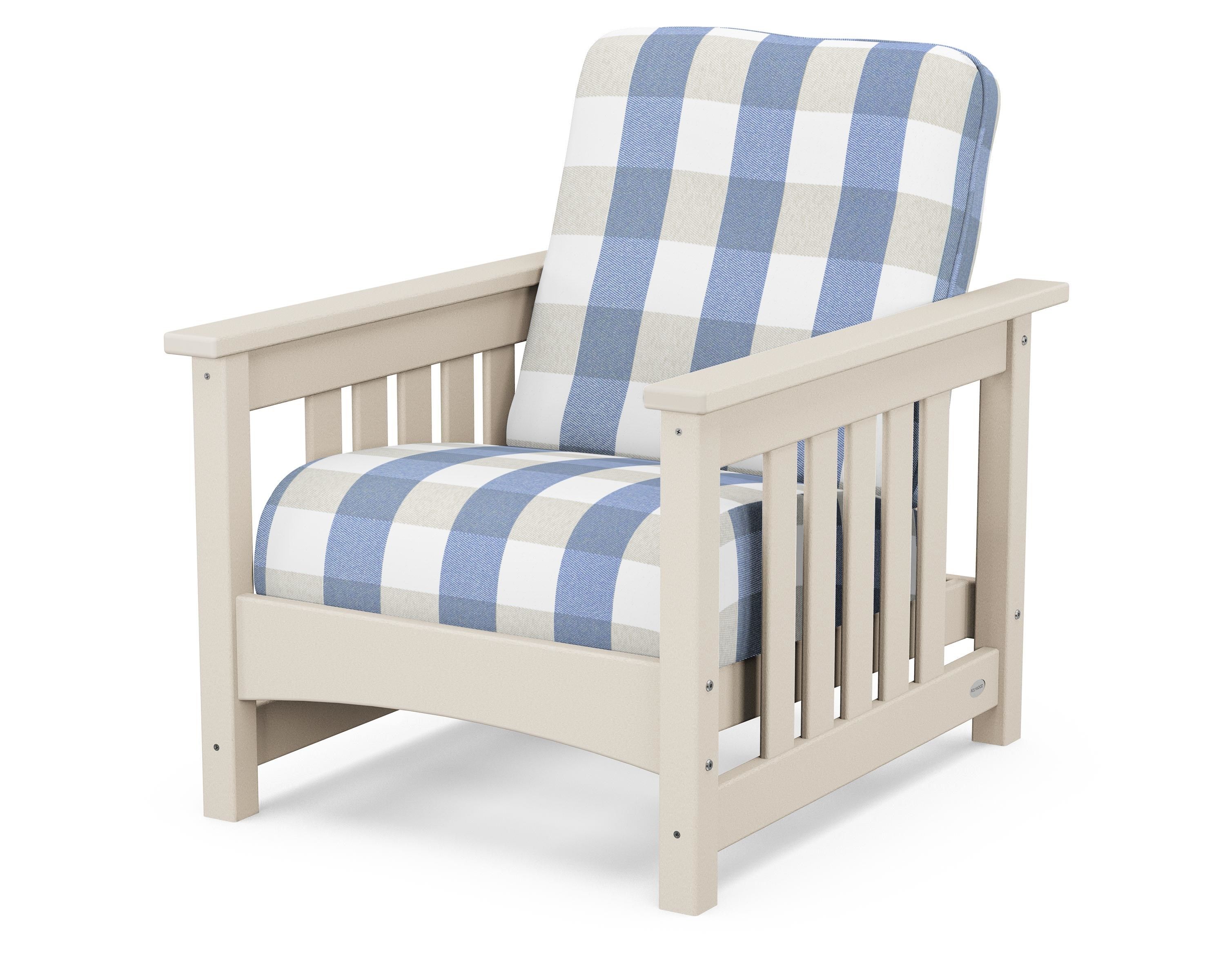 POLYWOOD® Club Mission Chair in Sand / Buffalo Plaid Sky Blue