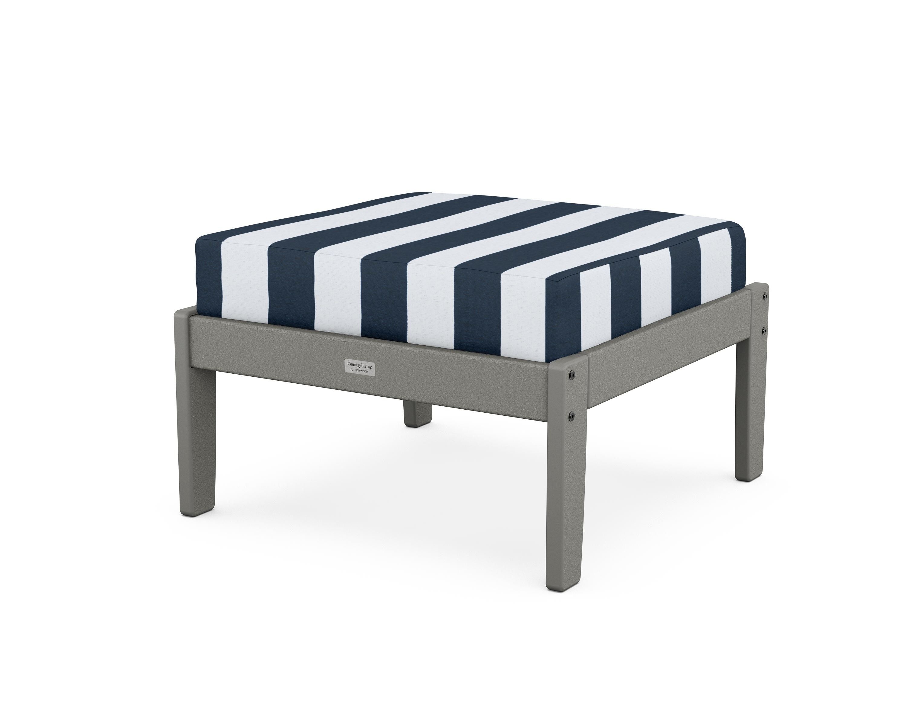 Country Living Cottage Deep Seating Ottoman in Slate Grey / Cabana Stripe Marine Indigo
