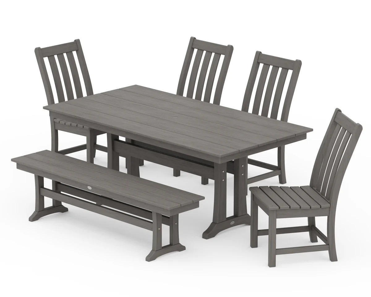 Vineyard Side Chair 6-Piece Farmhouse Dining Set with Trestle Legs and Bench