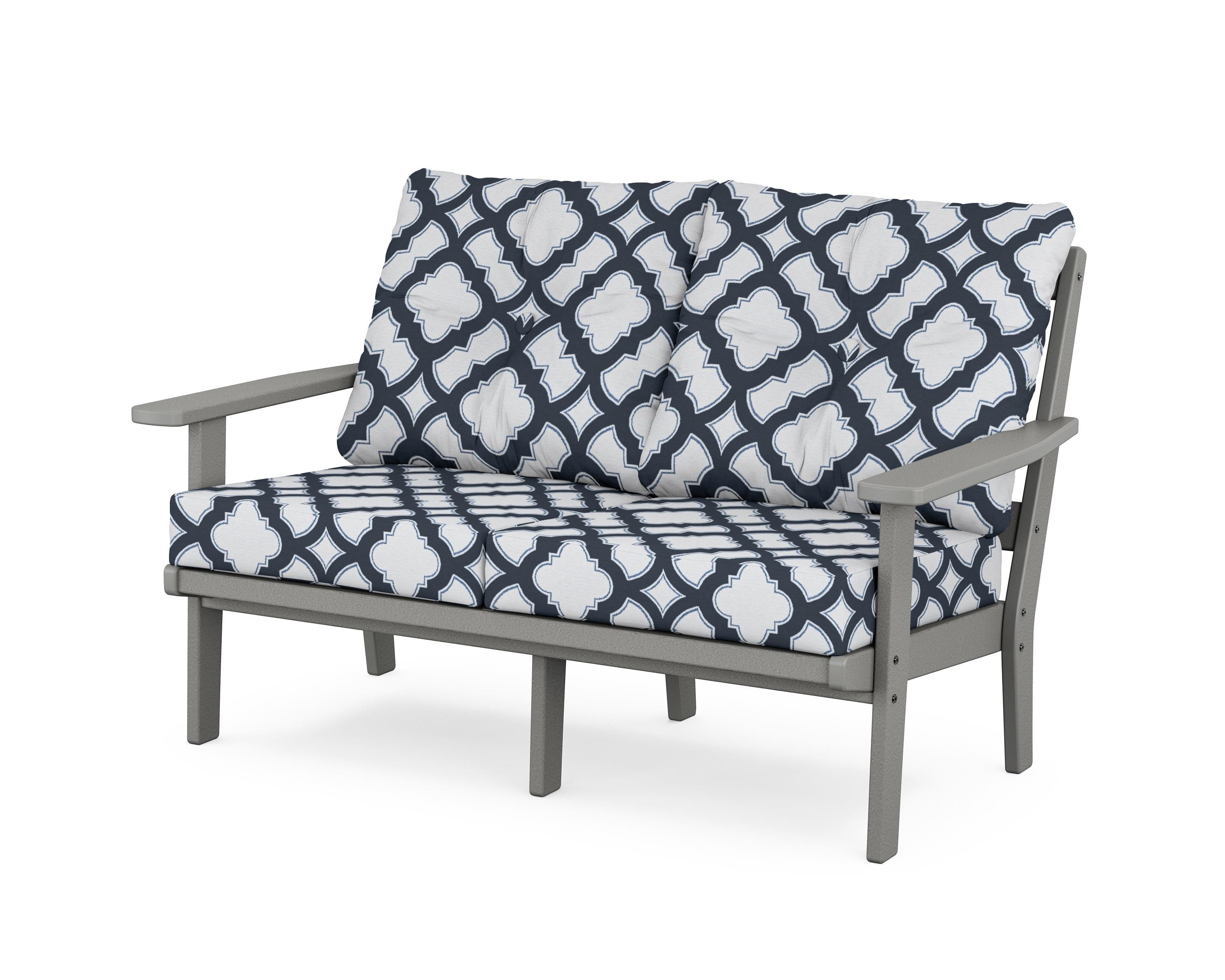POLYWOOD® Oxford Deep Seating Loveseat in Slate Grey / Trellis Marine Indigo