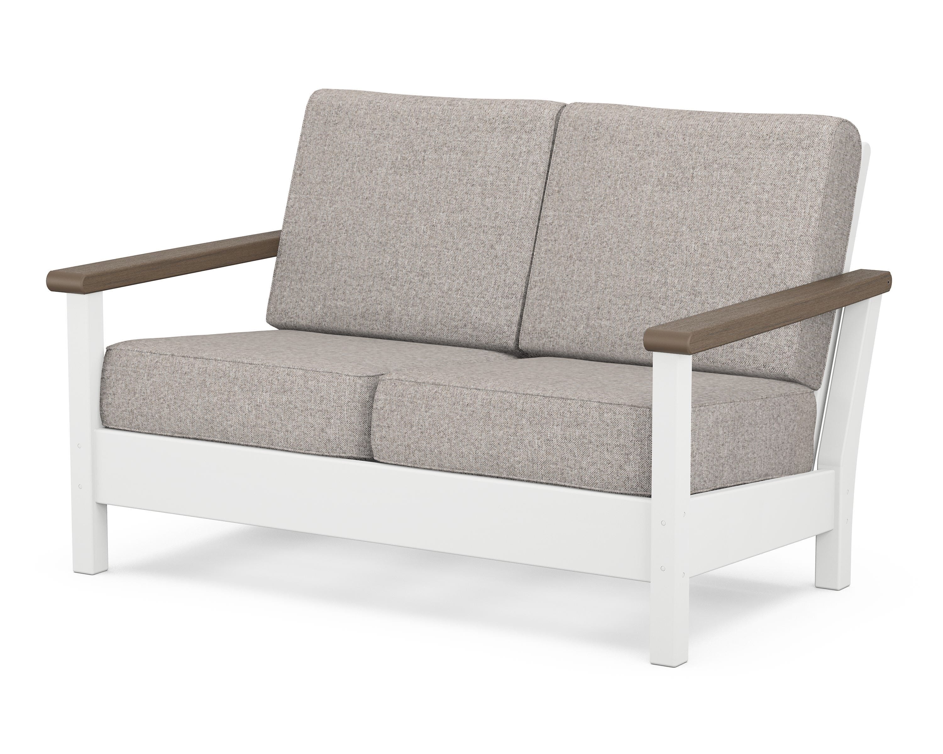 POLYWOOD® Harbour Deep Seating Loveseat in White / Kona / Weathered Tweed