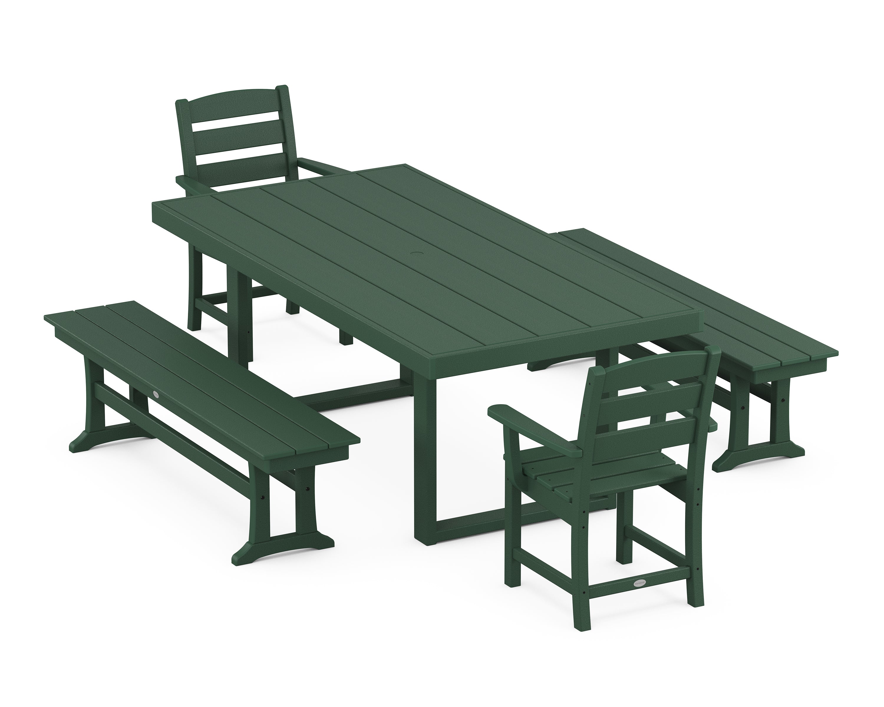 POLYWOOD® Lakeside 5-Piece Dining Set with Benches in Green