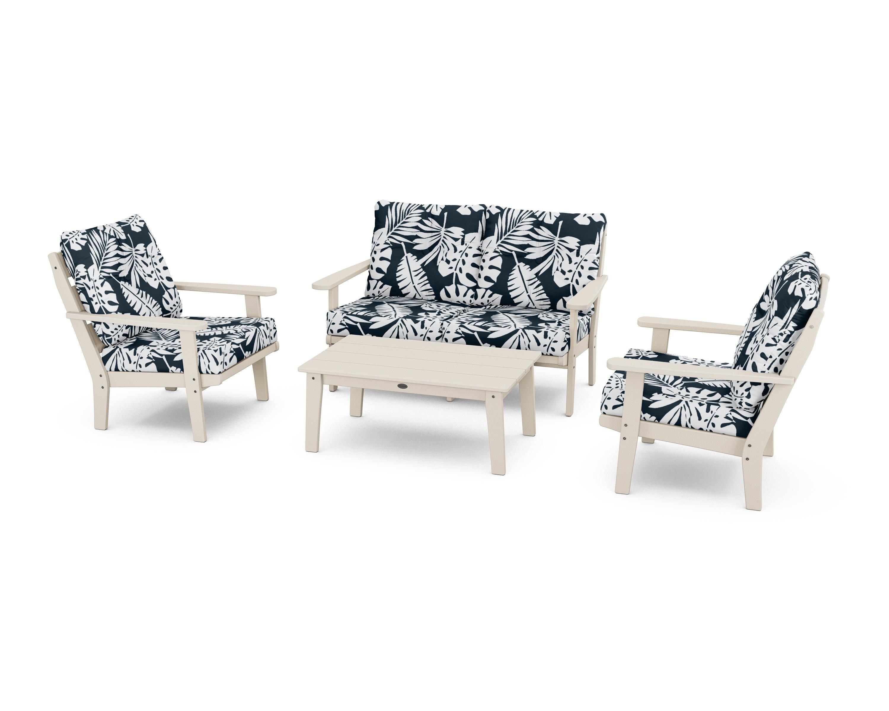 POLYWOOD® Lakeside 4-Piece Deep Seating Set in Sand / Leaf Marine Indigo