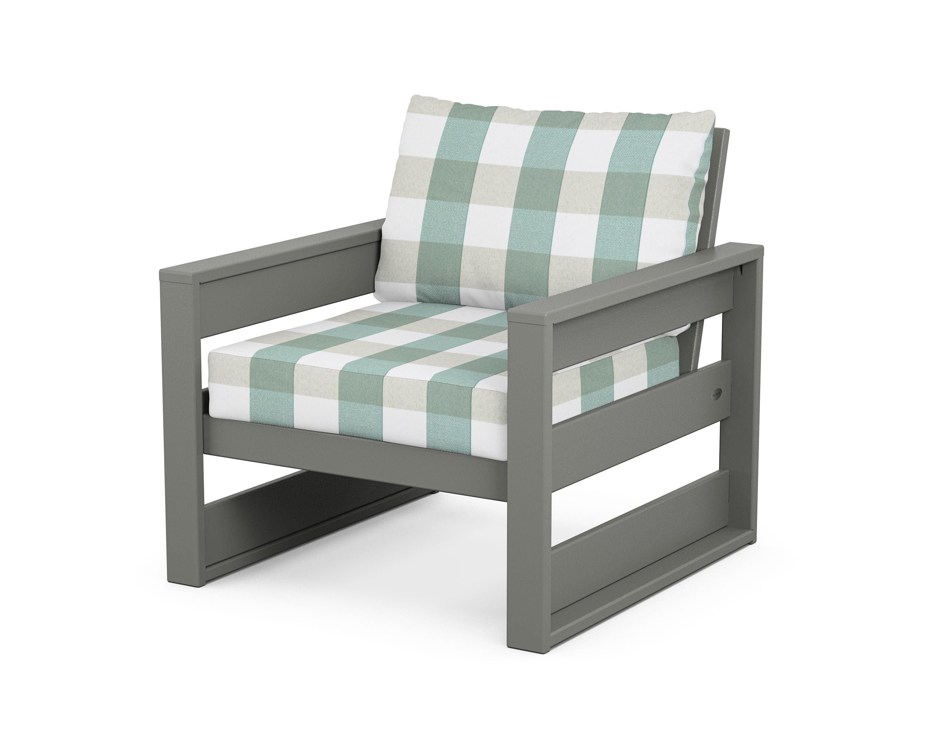 POLYWOOD® Westport Club Chair in Slate Grey / Buffalo Plaid Glacier Spa