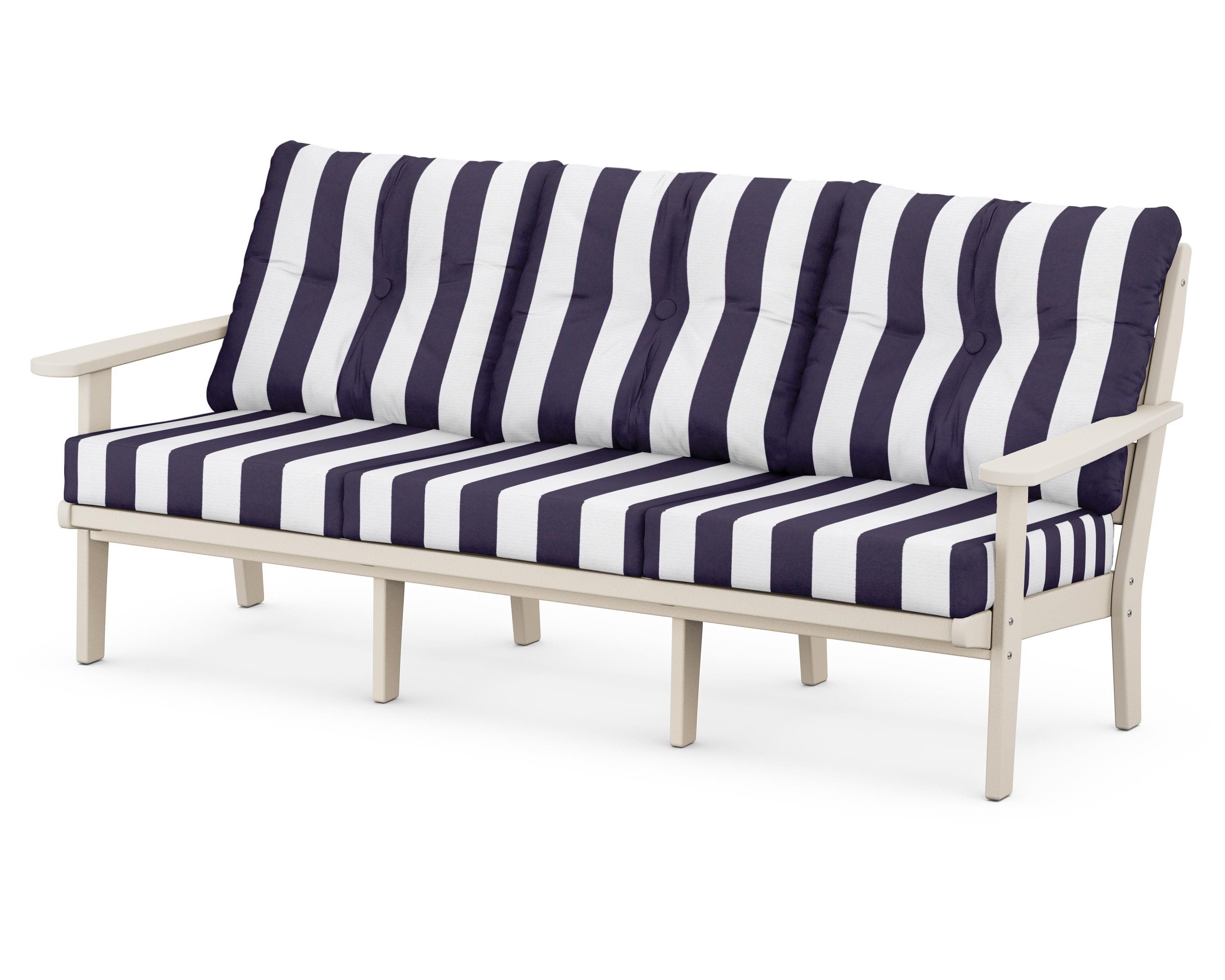 POLYWOOD® Lakeside Deep Seating Sofa in Sand / Cabana Stripe Navy
