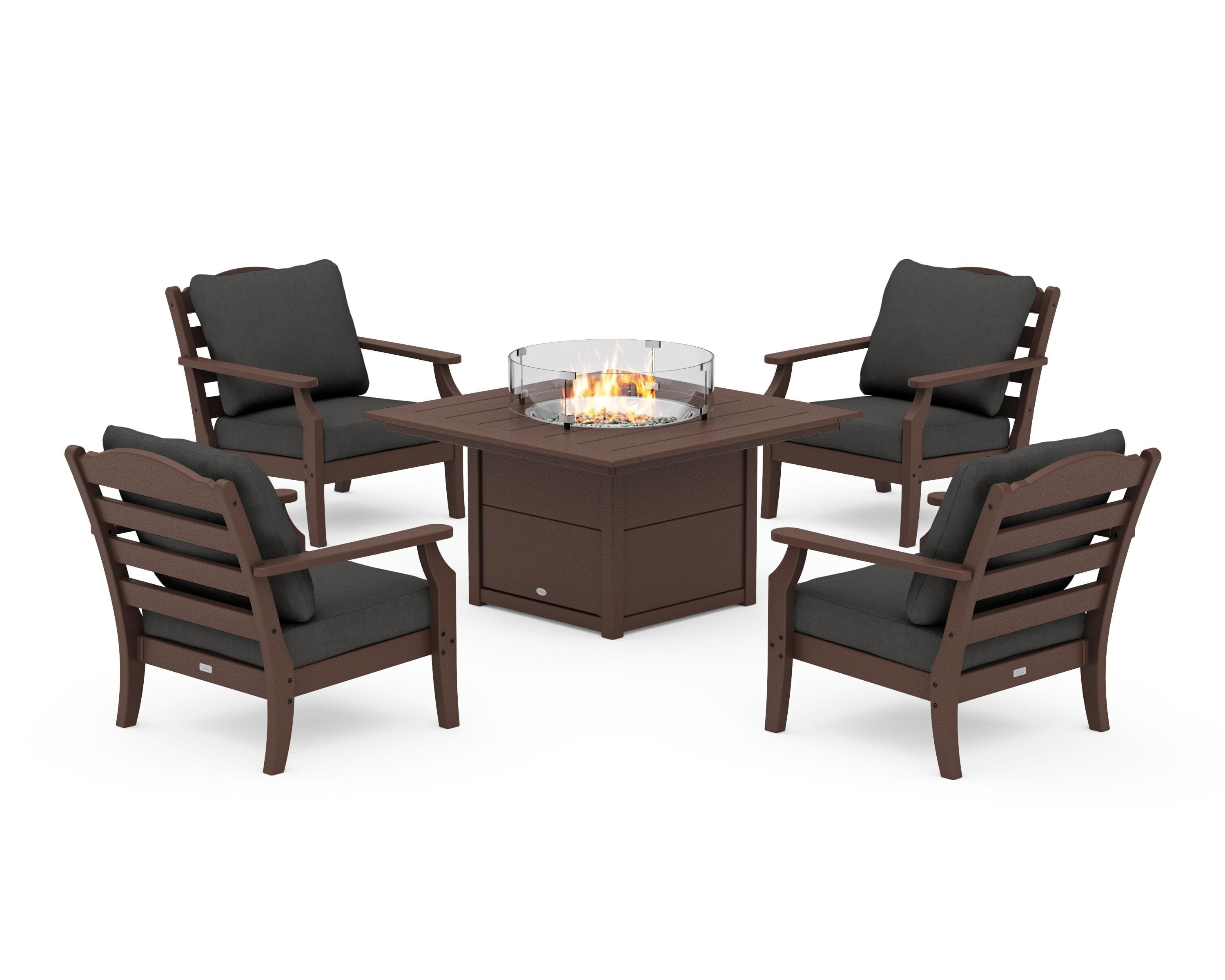 Draper James™ by POLYWOOD® Savannah 5-Piece Deep Seating Set with Fire Pit Table in Mahogany / Spectrum Carbon