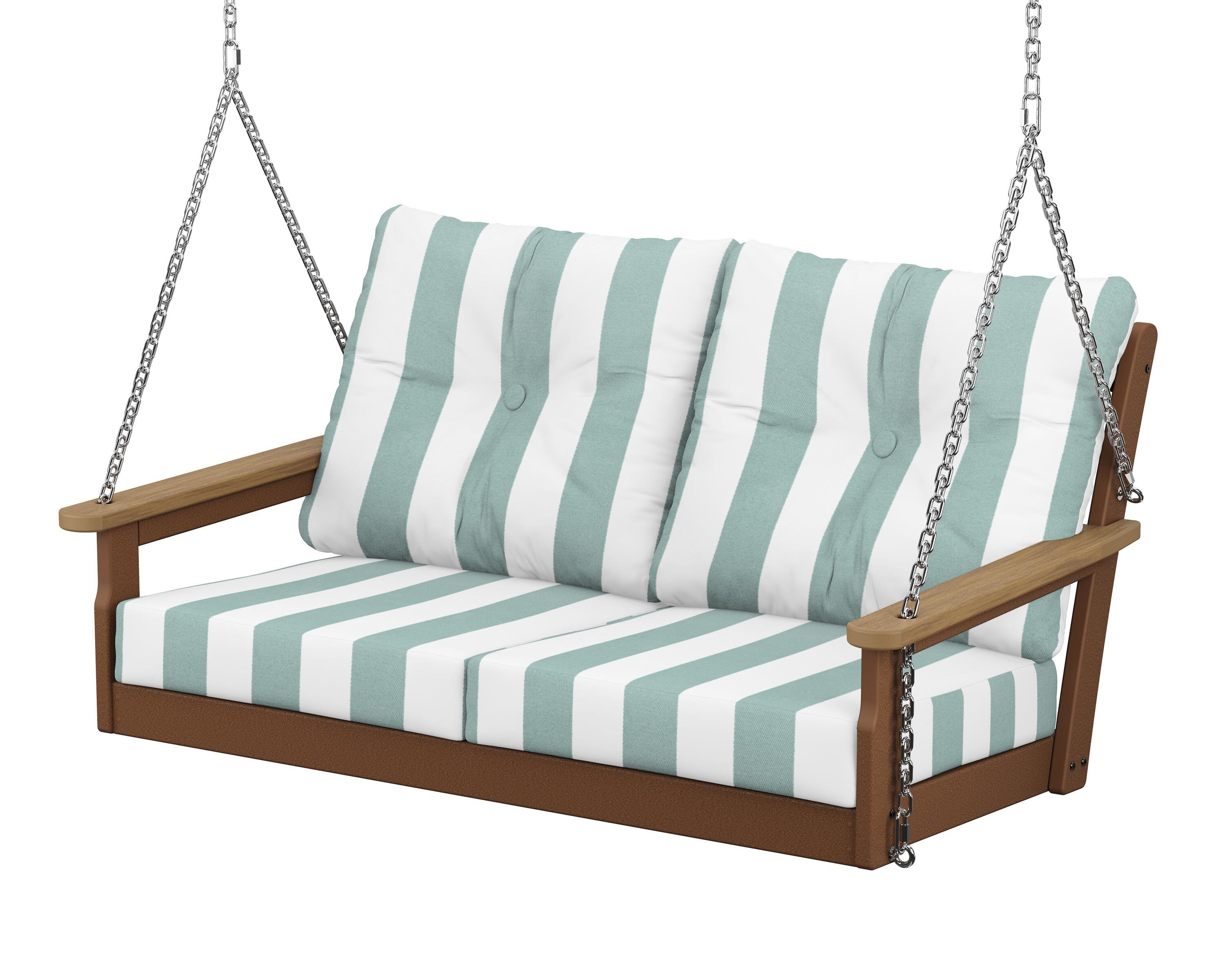 POLYWOOD® Vineyard Deep Seating Swing in Teak / Natural / Cabana Stripe Glacier Spa