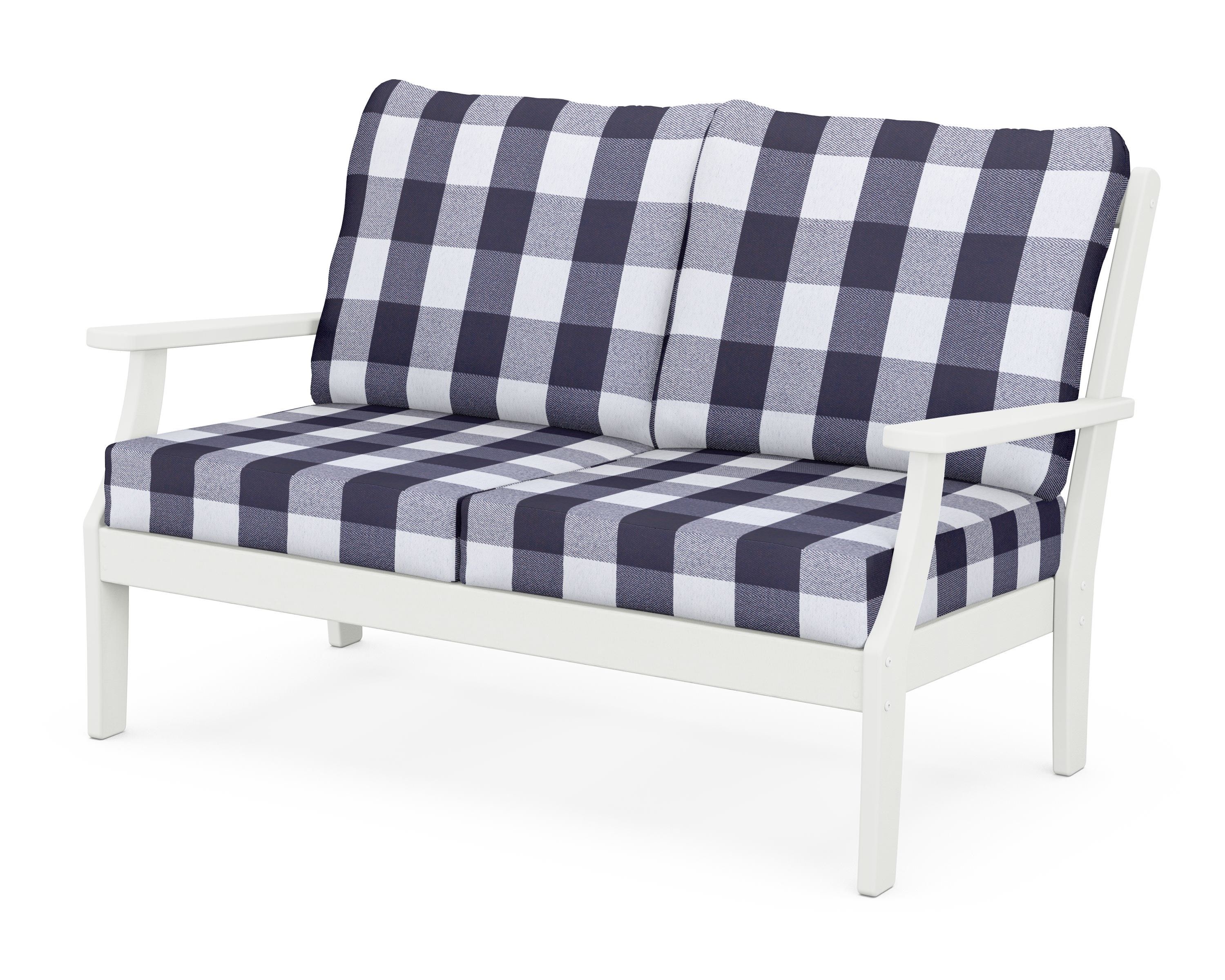 POLYWOOD® Braxton Deep Seating Loveseat in Vintage White / Buffalo Plaid Navy