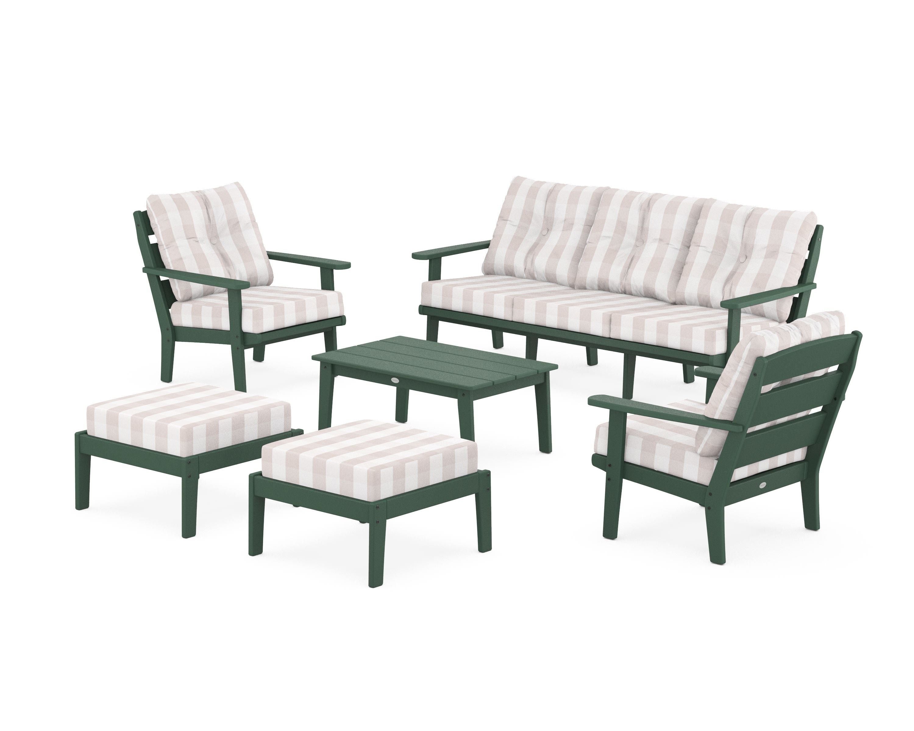 POLYWOOD® Lakeside 6-Piece Lounge Sofa Set in Green / Buffalo Plaid Dune Burlap