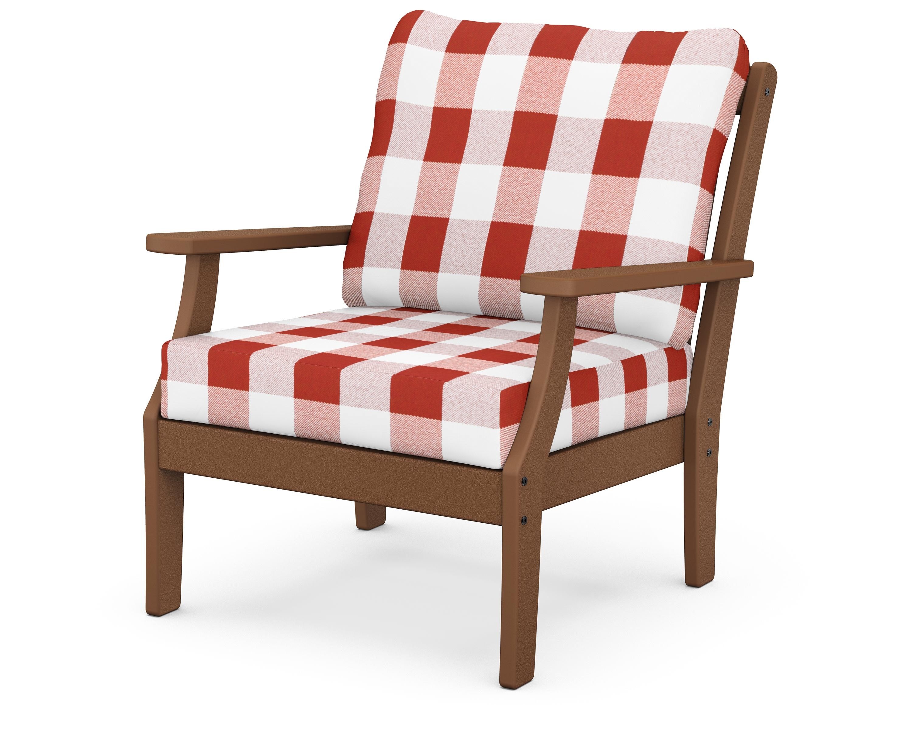POLYWOOD® Braxton Deep Seating Chair in Teak / Buffalo Plaid Crimson
