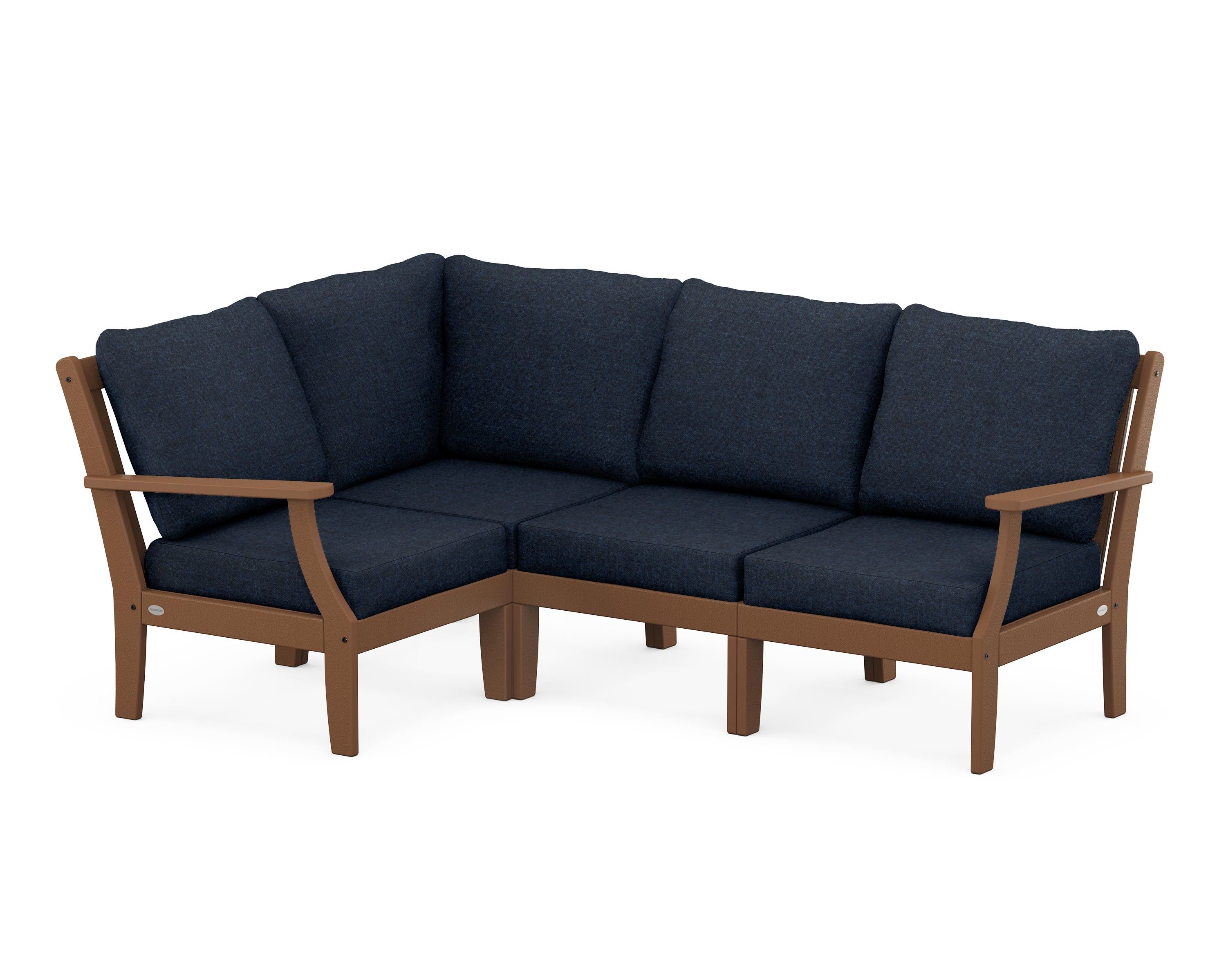 POLYWOOD® Braxton Modular 4-Piece Deep Seating Set in Teak / Marine Indigo